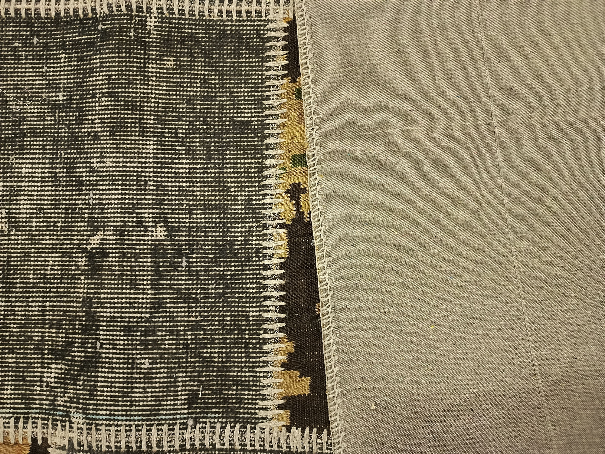 Modern Distressed Patchwork Rug — detail view 3, handmade vintage rug