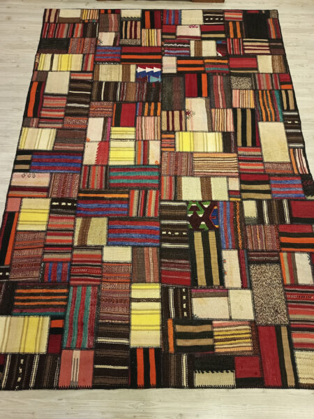 Anatolian Patchwork Rug, Handwoven, vintage rug, Handmade, hand-knotted wool & cotton, size 230 × 160 cm, from Kayseri