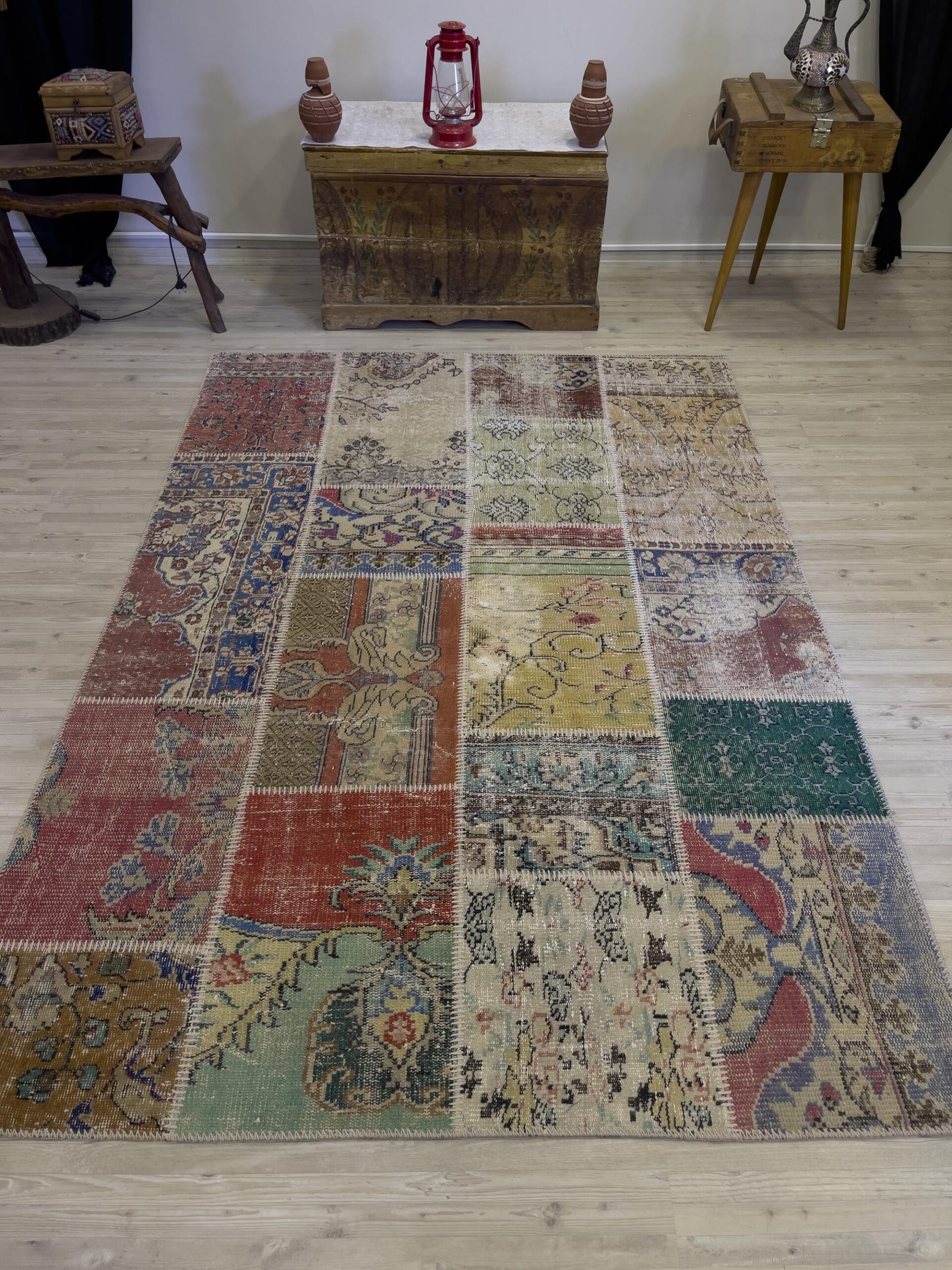 Vintage-Style Handwoven Patchwork Rug — detail view 3, handmade vintage rug