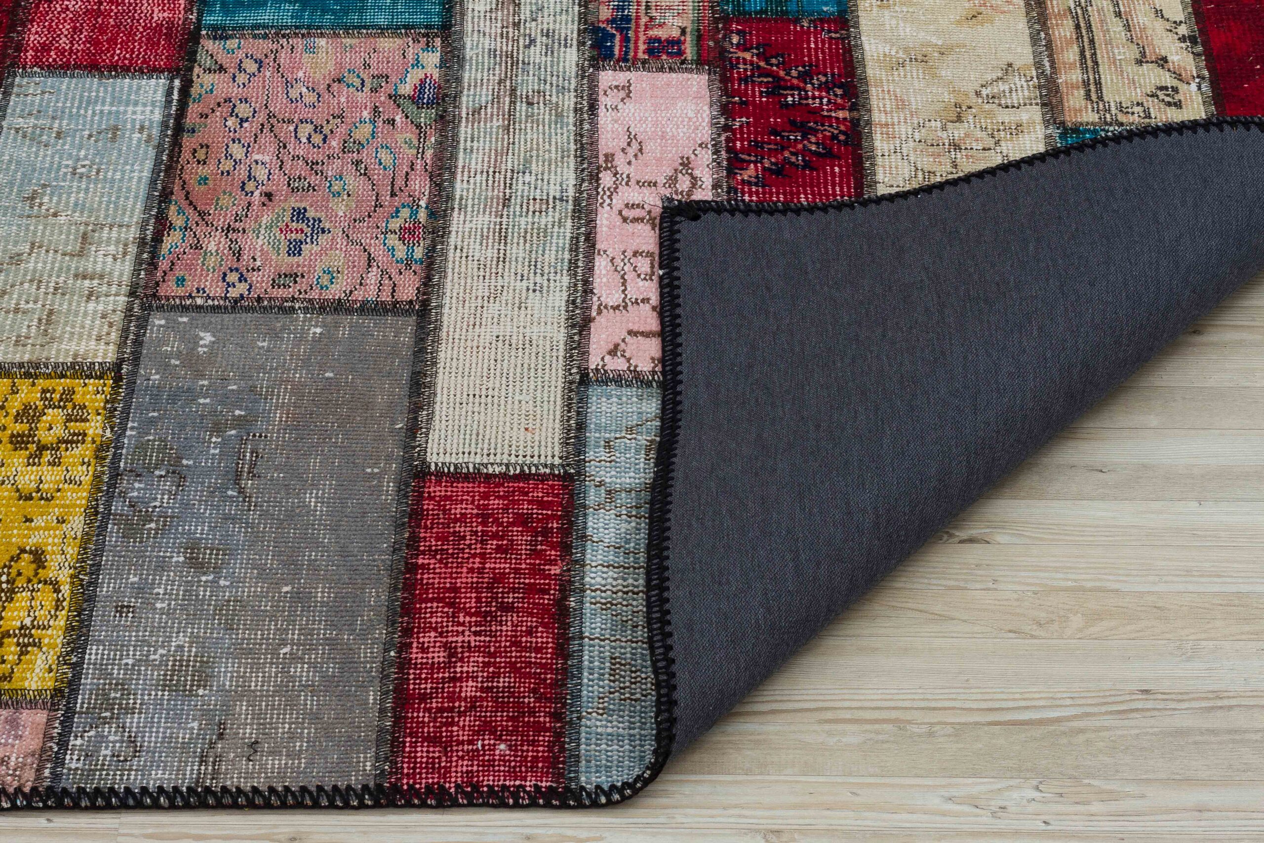 Wool-Woven Patchwork Rug — detail view 3, handmade vintage rug