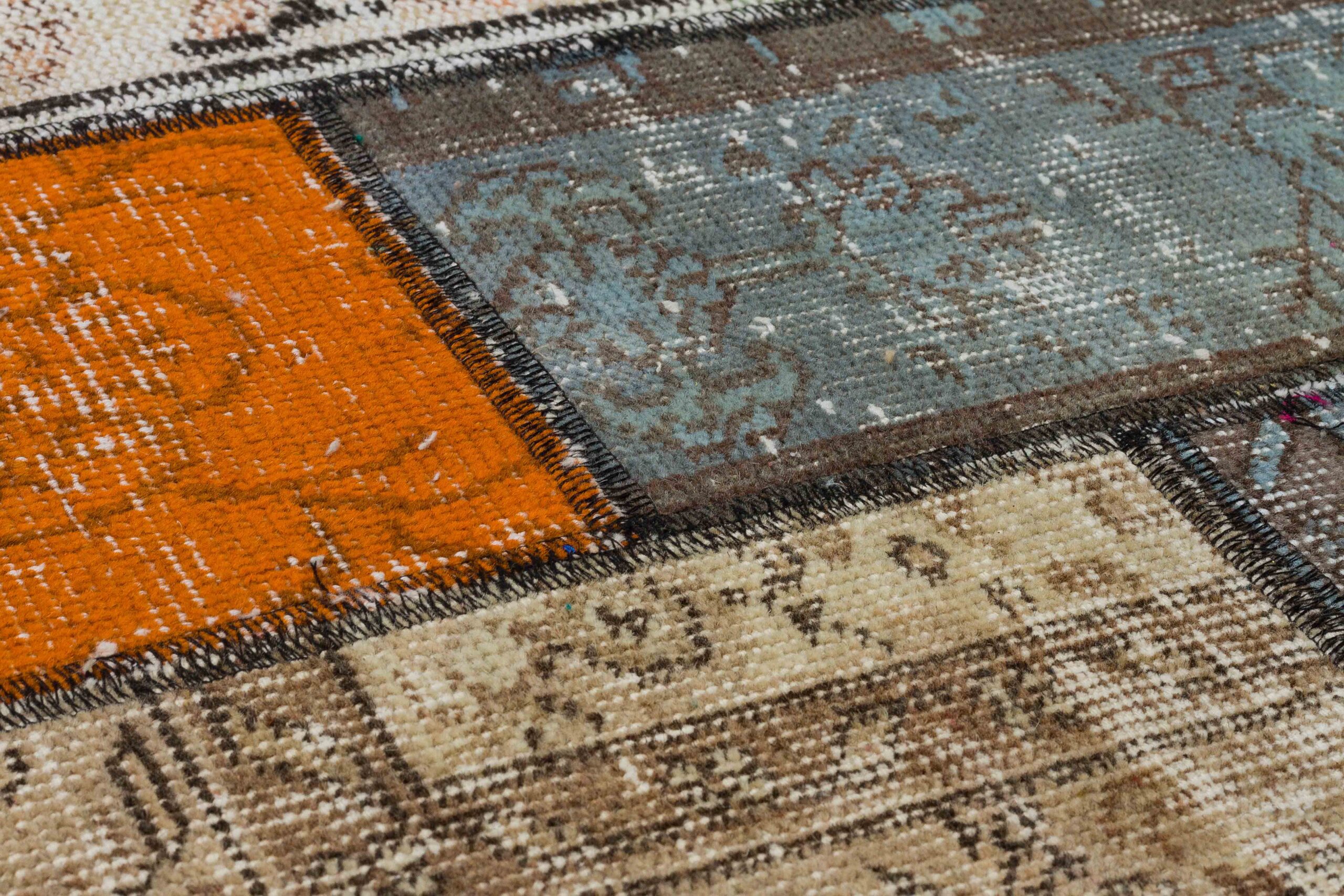 Wool-Woven Patchwork Rug — detail view 5, handmade vintage rug