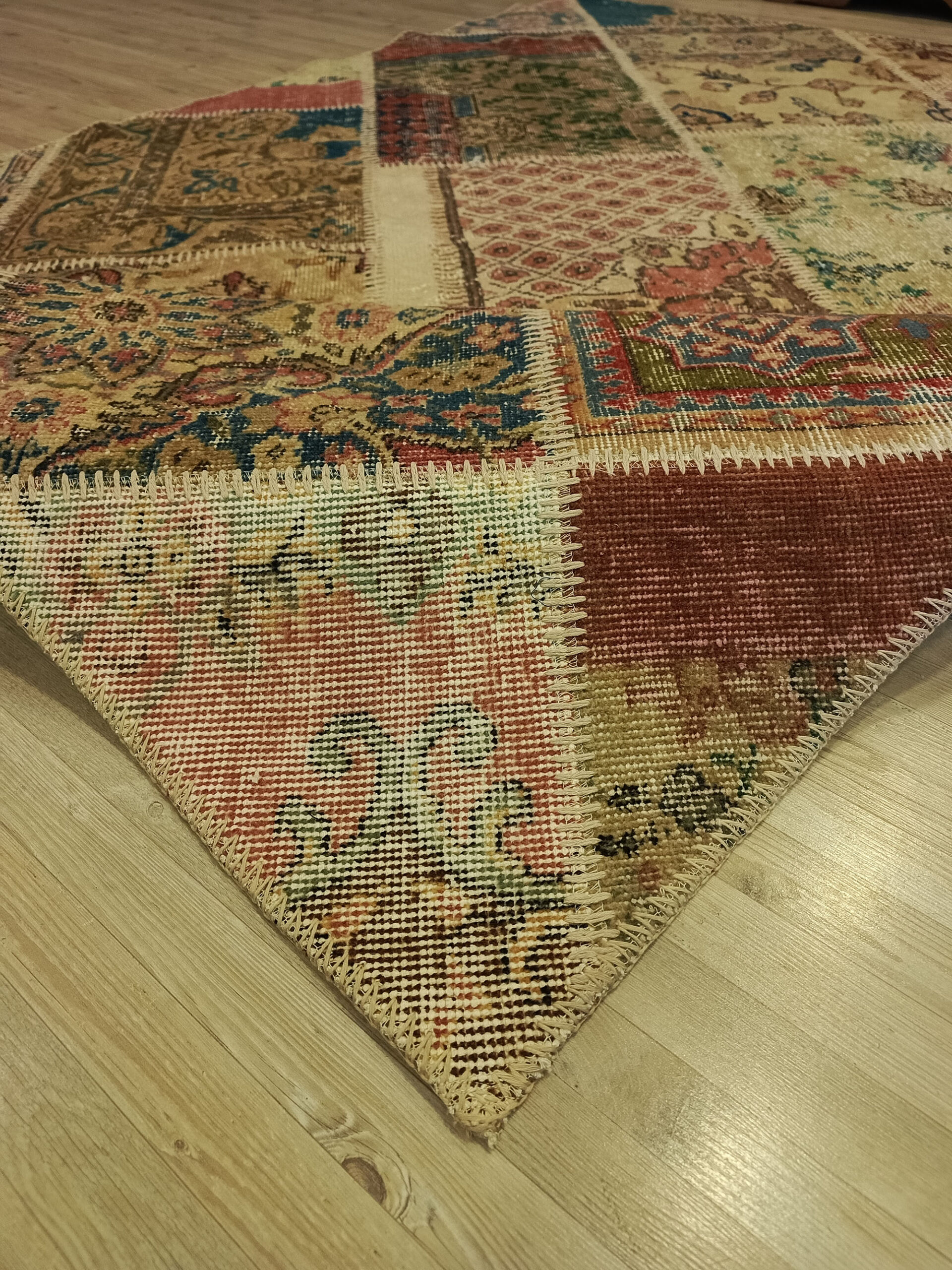 Classic Hand-Woven Patchwork Rug — detail view 2, handmade vintage rug