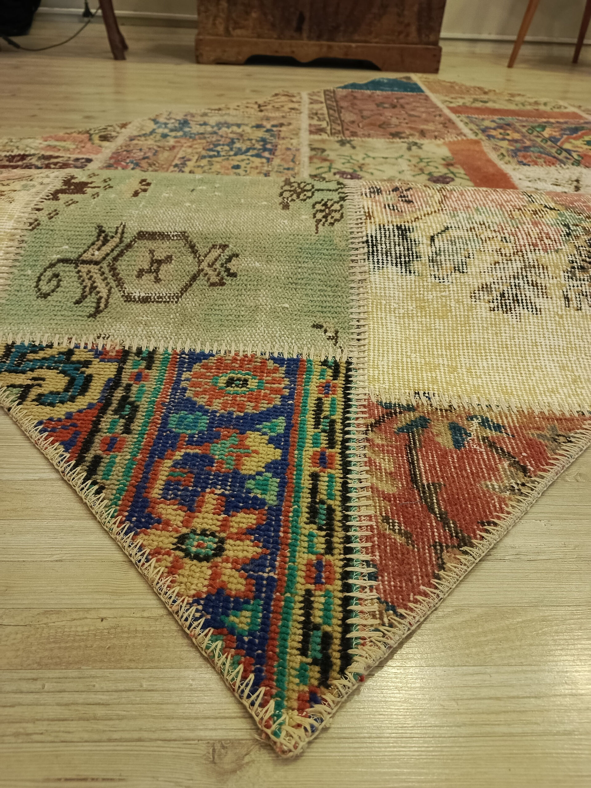 Handwoven Classic Patchwork Rug — detail view 4, handmade vintage rug