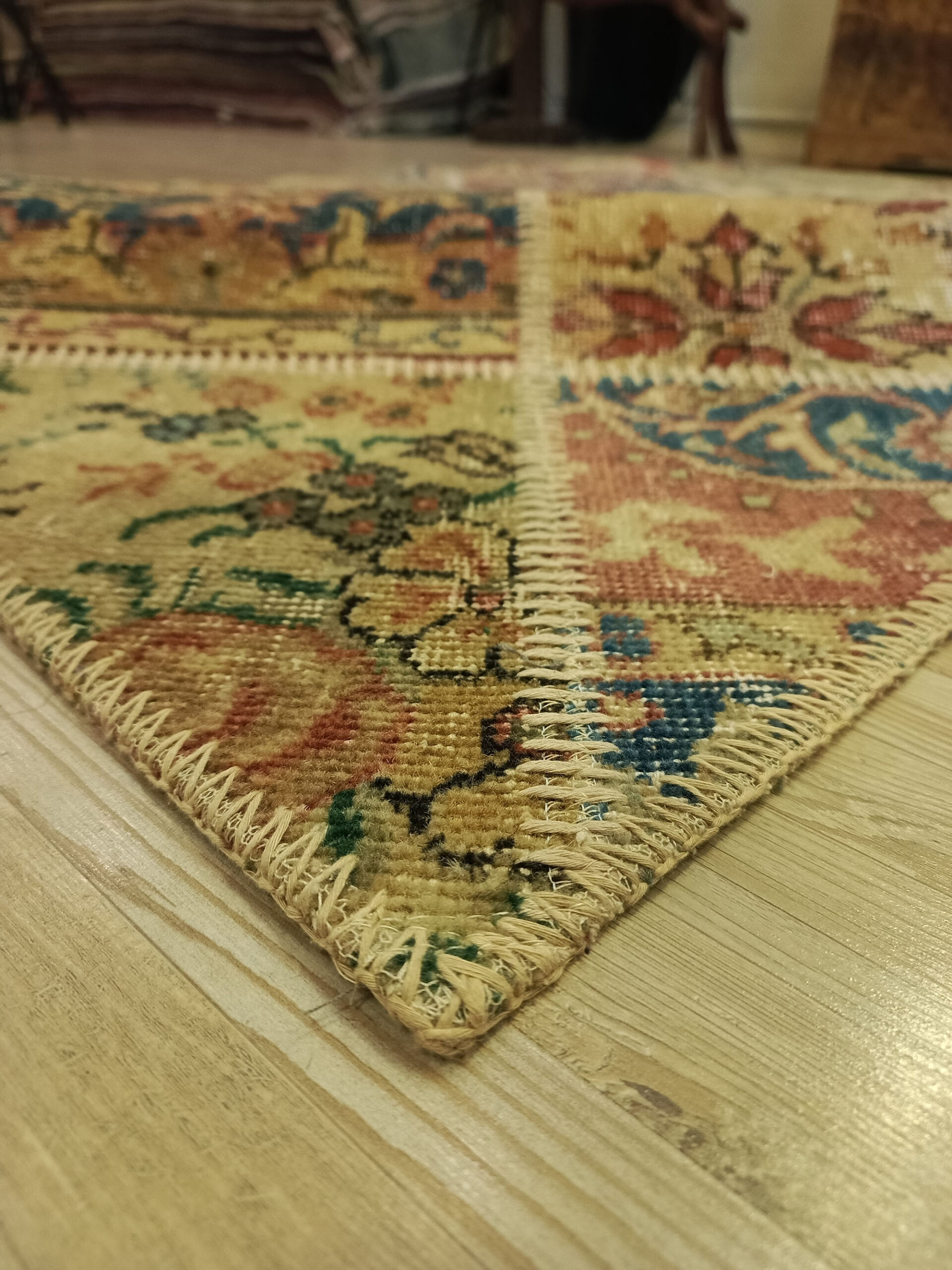 Century-Old Antique-Style Patchwork Rug — detail view 4, handmade vintage rug