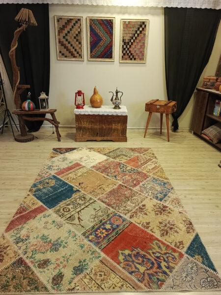 Handwoven Patchwork Rug with Fine Craftsmanship, Handmade rug, wool wool/weave, size 160 × 230 cm, from Antalya, SKU 6388