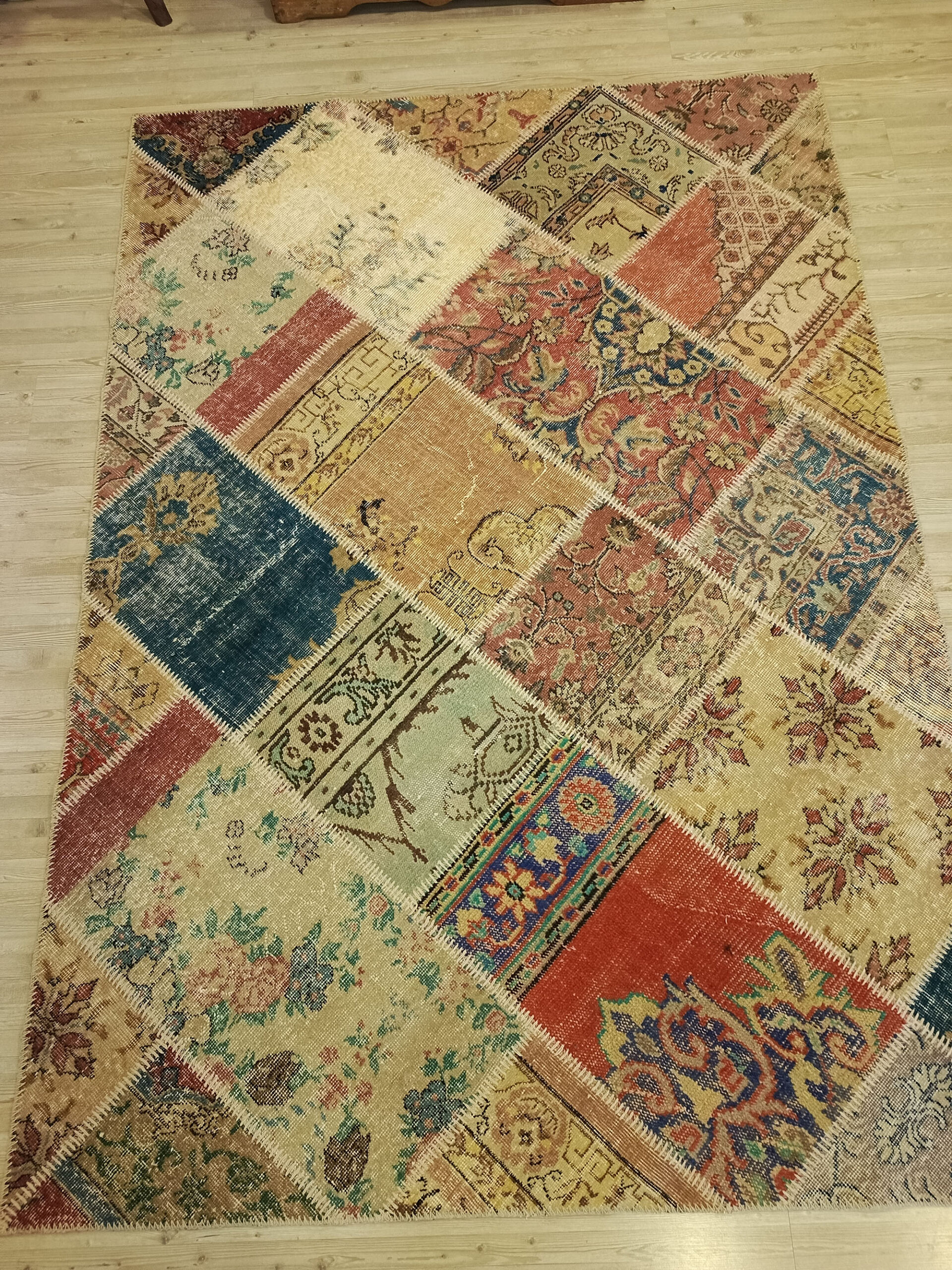 Handwoven Patchwork Rug with Fine Craftsmanship — detail view 5, handmade vintage rug