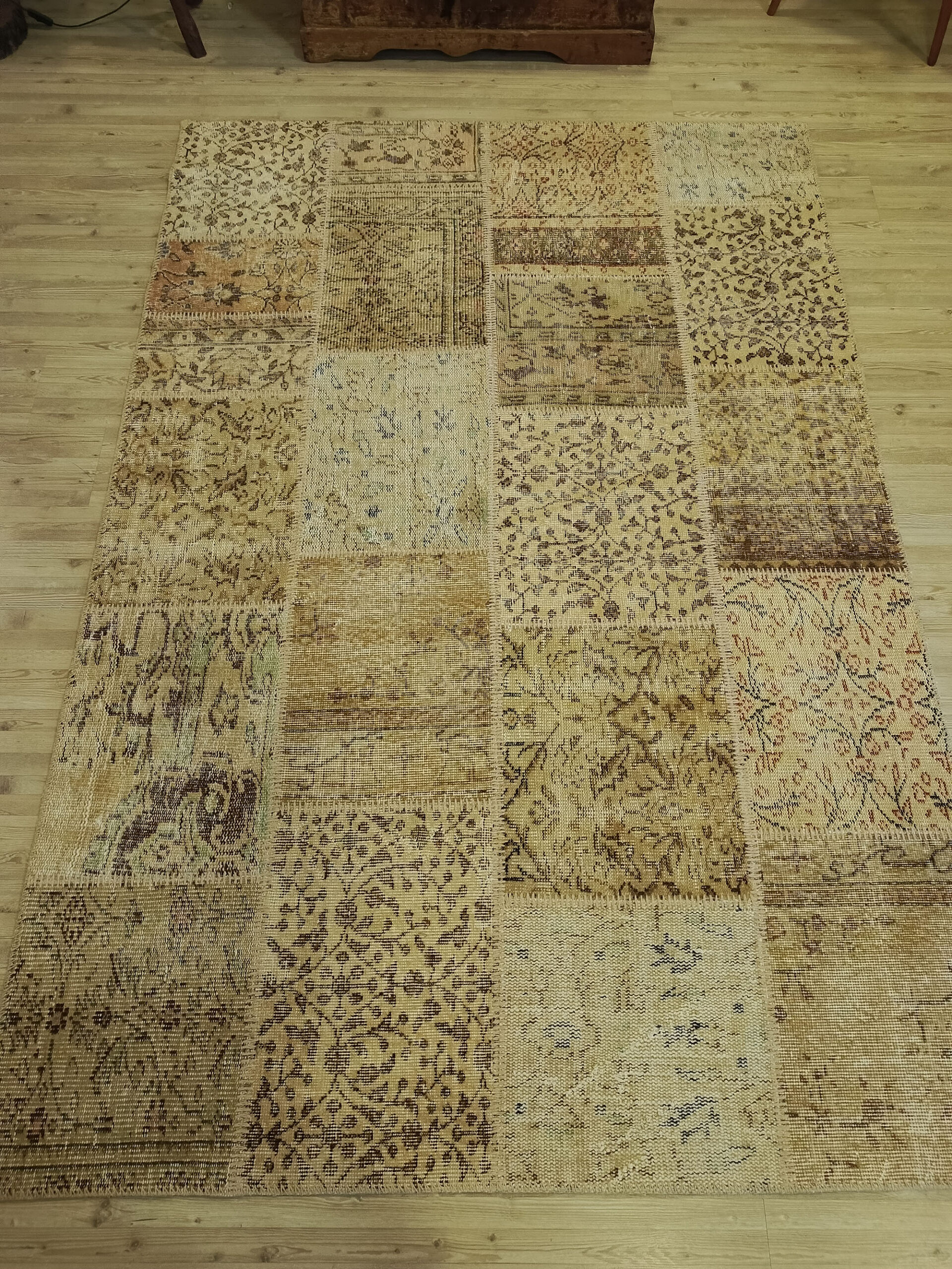 Handwoven Custom-Designed Patchwork Rug — detail view 2, handmade vintage rug
