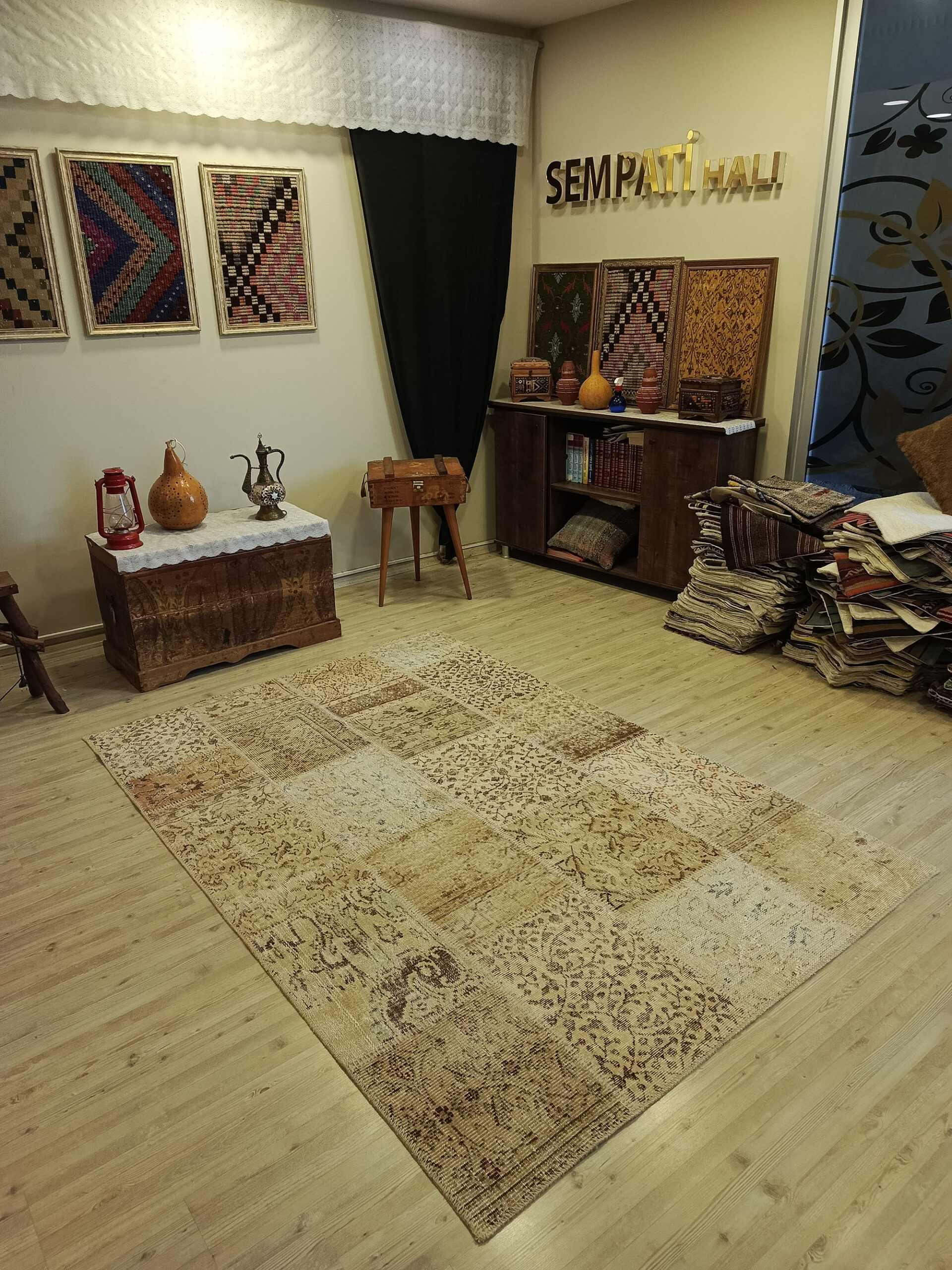 Handwoven Custom-Designed Patchwork Rug — detail view 3, handmade vintage rug