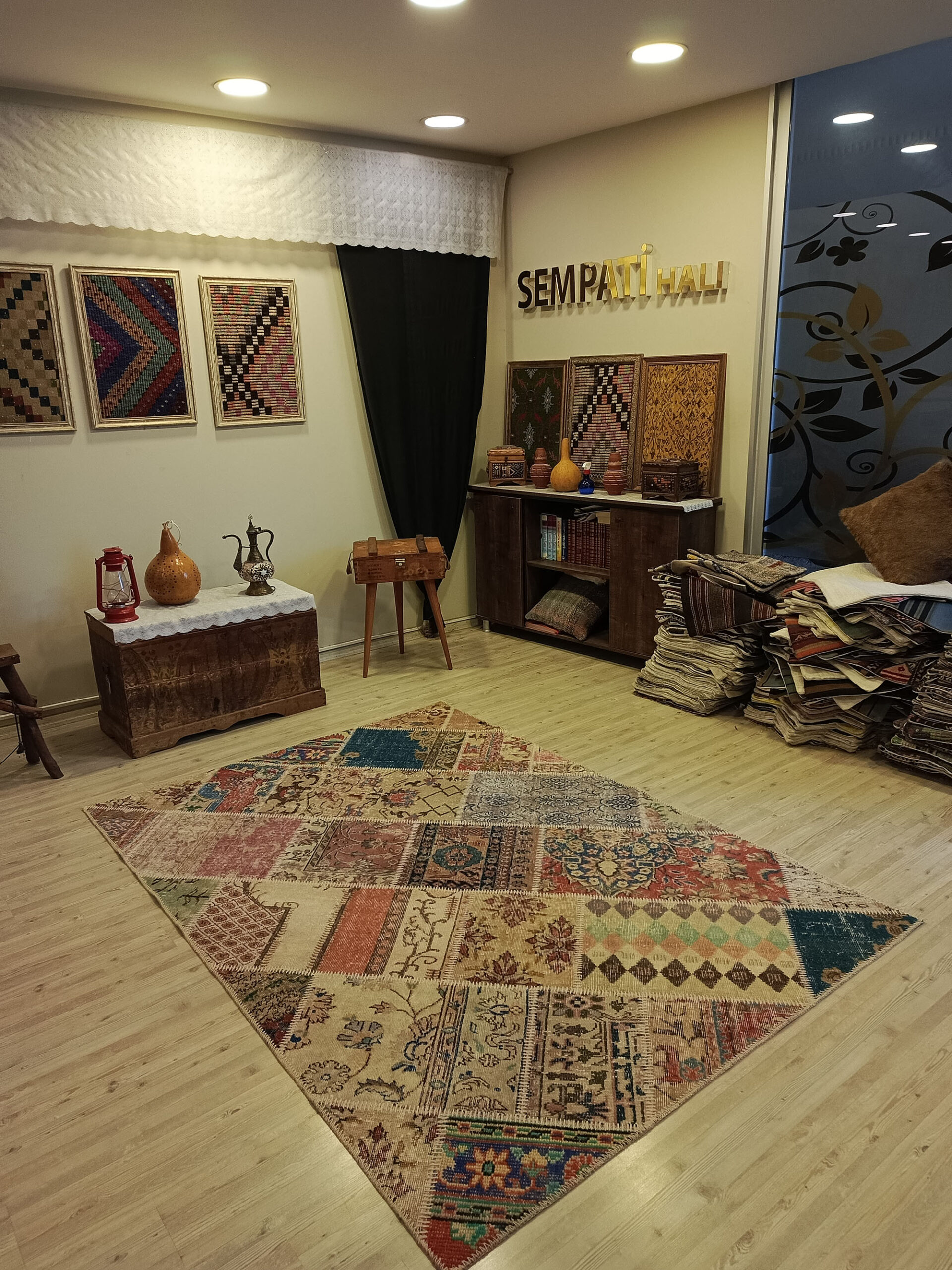 Handmade Distressed Patchwork Rug — detail view 3, handmade vintage rug