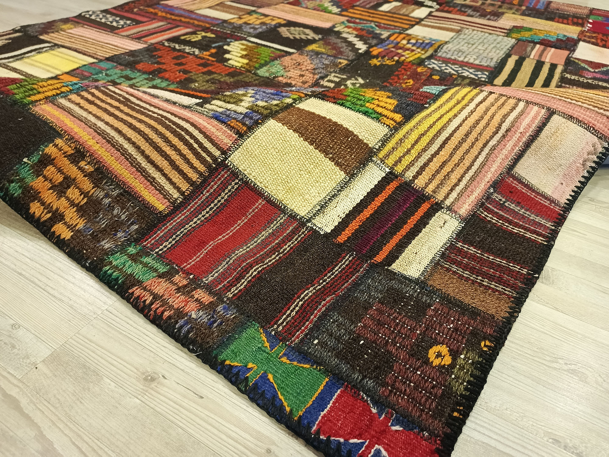 Traditional Handmade Patchwork Rug — detail view 3, handmade vintage rug
