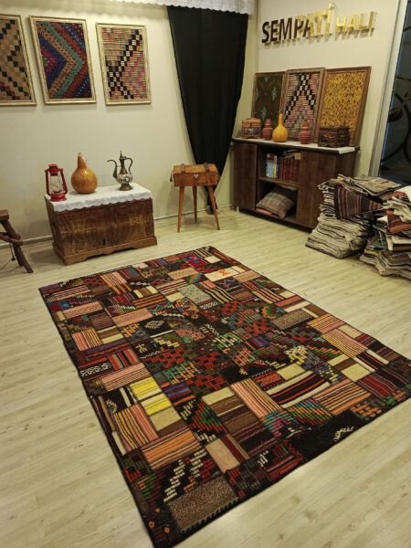 Traditional Handmade Patchwork Rug, vintage rug, Handmade, hand-knotted cotton, size 160 × 230 cm, from Kayseri