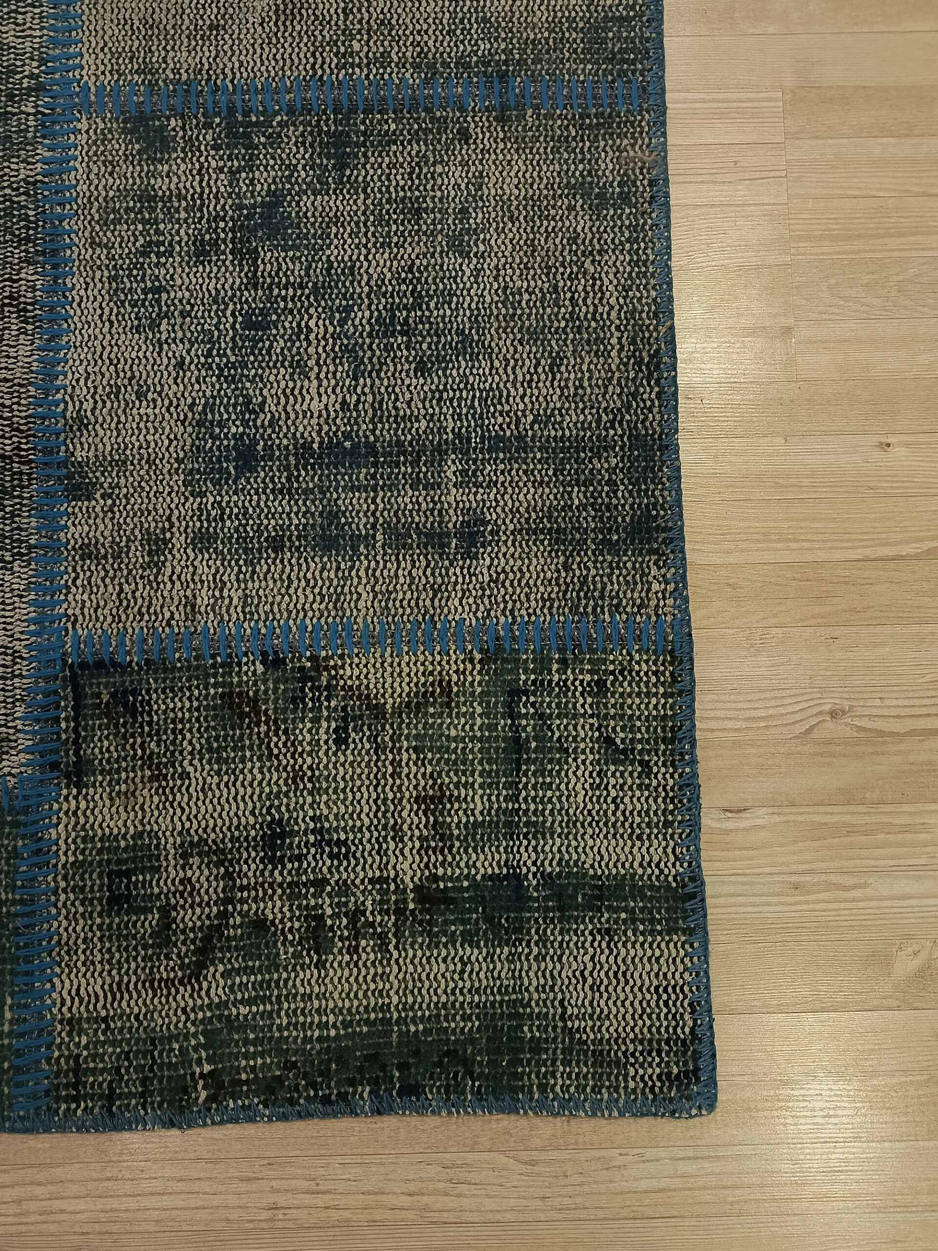 Anatolian-Patterned Distressed Patchwork Rug — detail view 2, handmade vintage rug