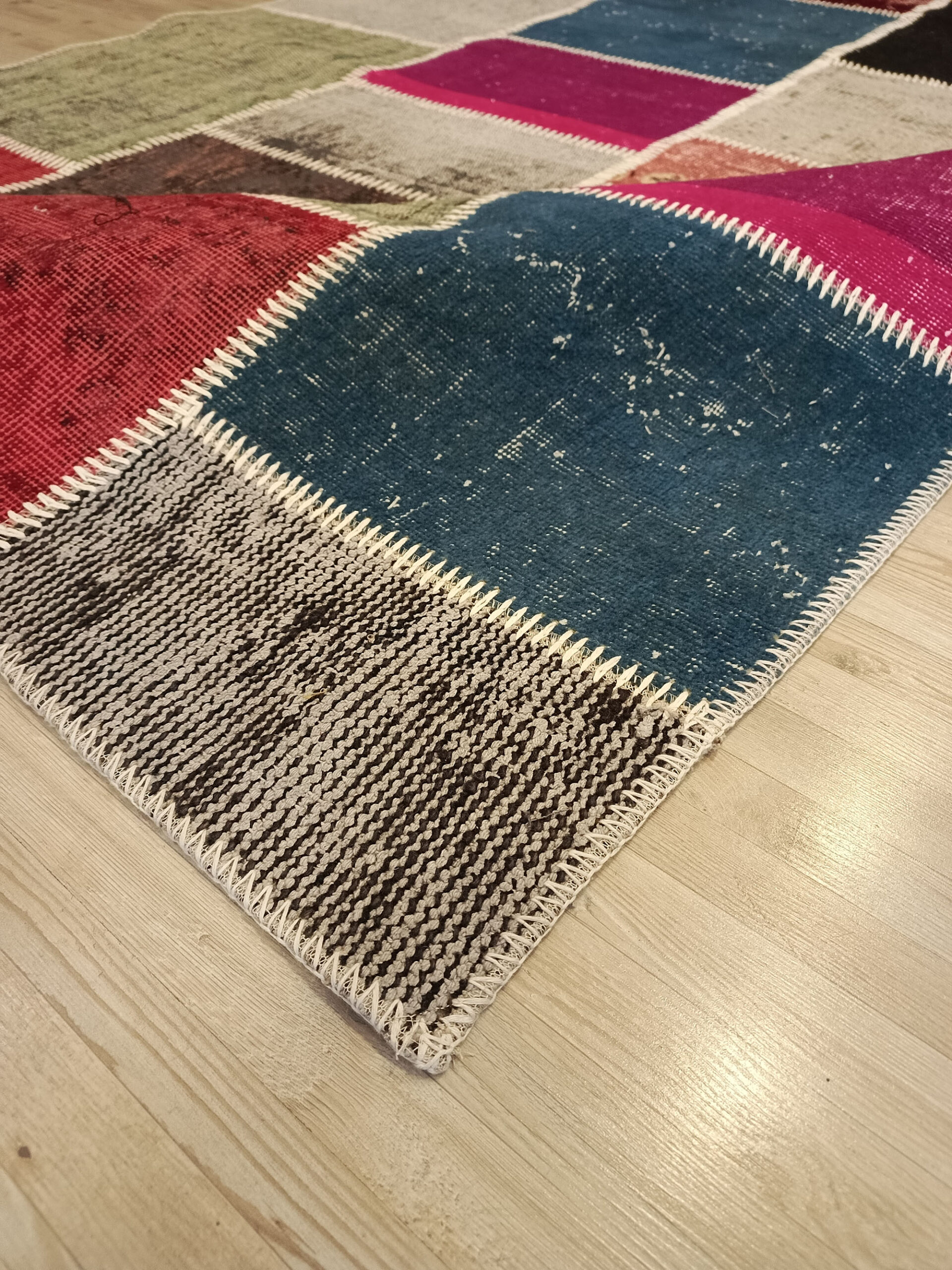 Wool-Woven Patchwork Rug — detail view 4, handmade vintage rug