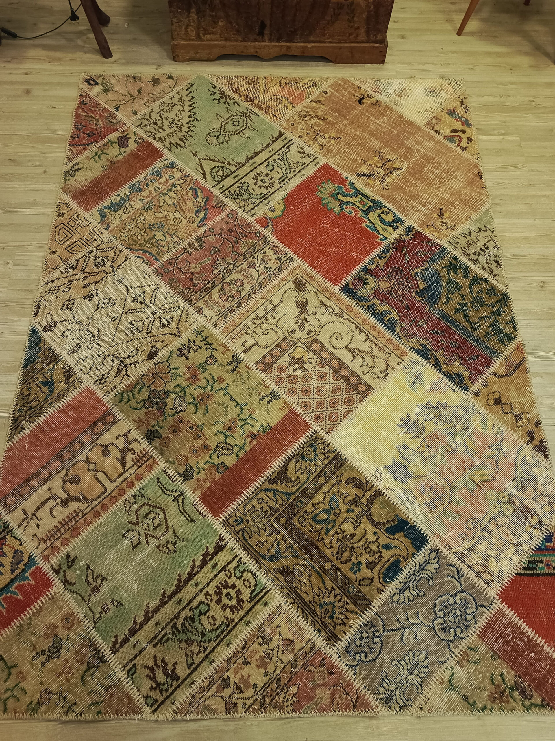 Vintage-Style Wool Patchwork Rug — detail view 2, handmade vintage rug