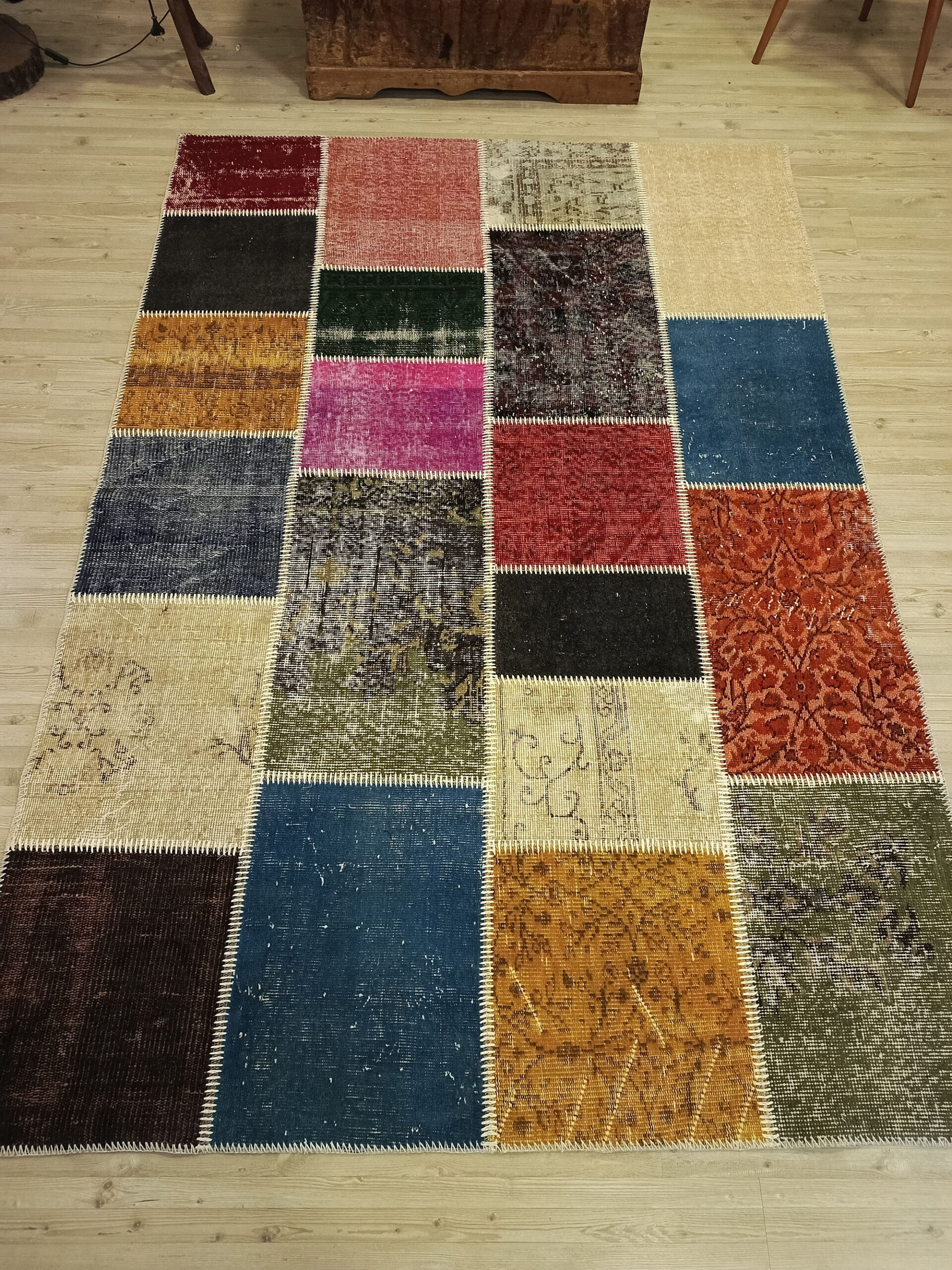 Handwoven Classic Patchwork Rug — detail view 3, handmade vintage rug