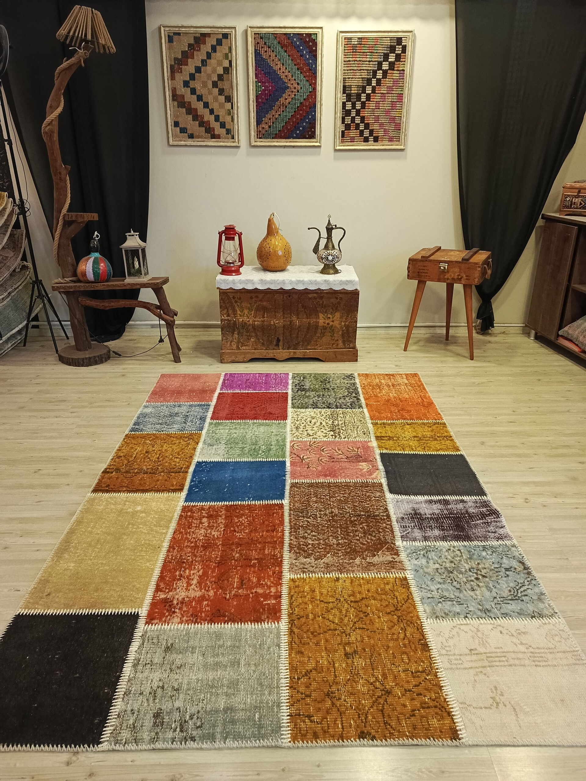 Handmade Anatolian Patchwork Rug, vintage rug, Handmade, hand-knotted wool & cotton, size 160 × 235 cm, from Manisa
