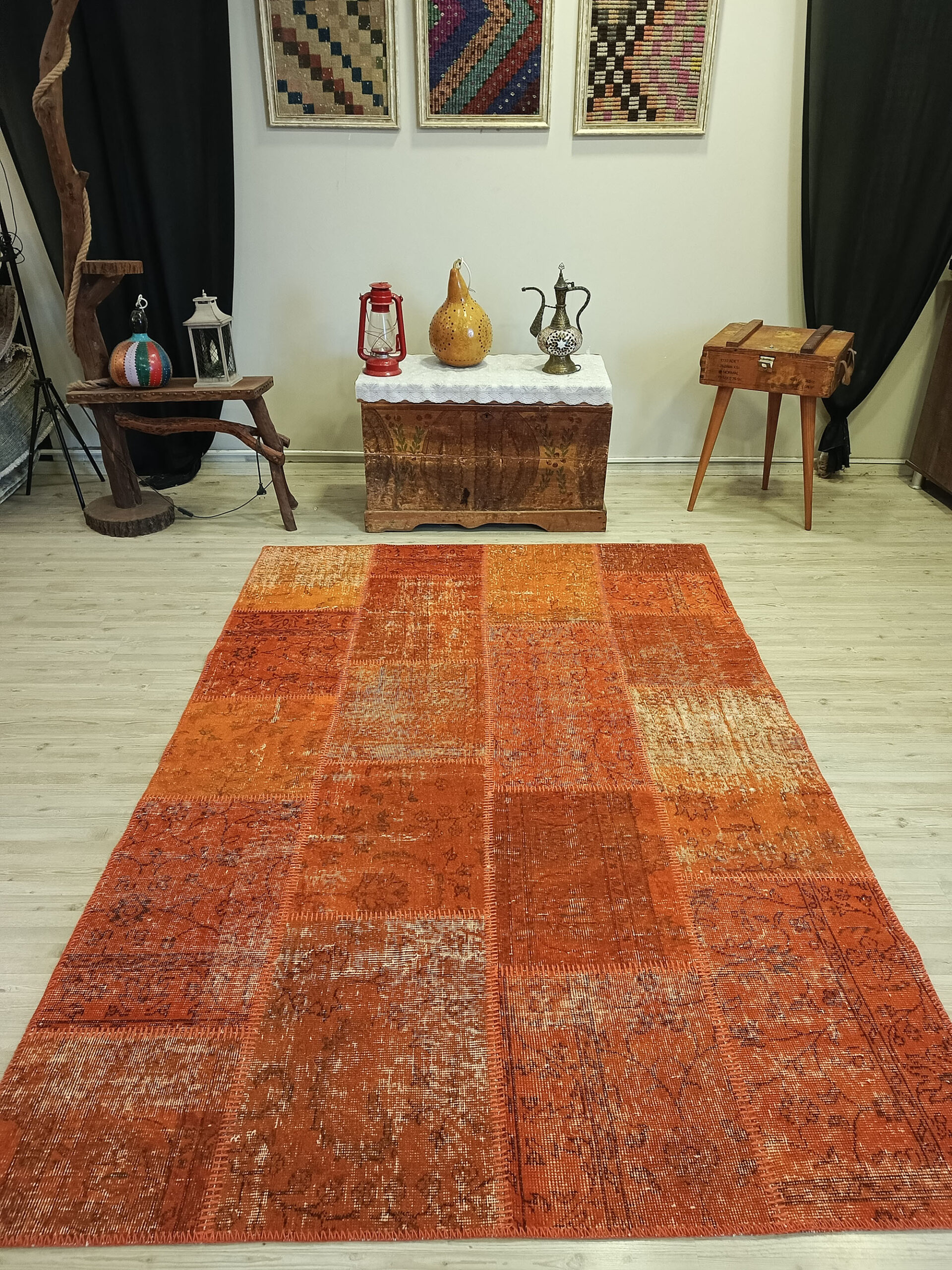 Century-Old Antique-Style Patchwork Rug, vintage rug, Handmade, hand-knotted silk, size 160 × 232 cm, from Demirci