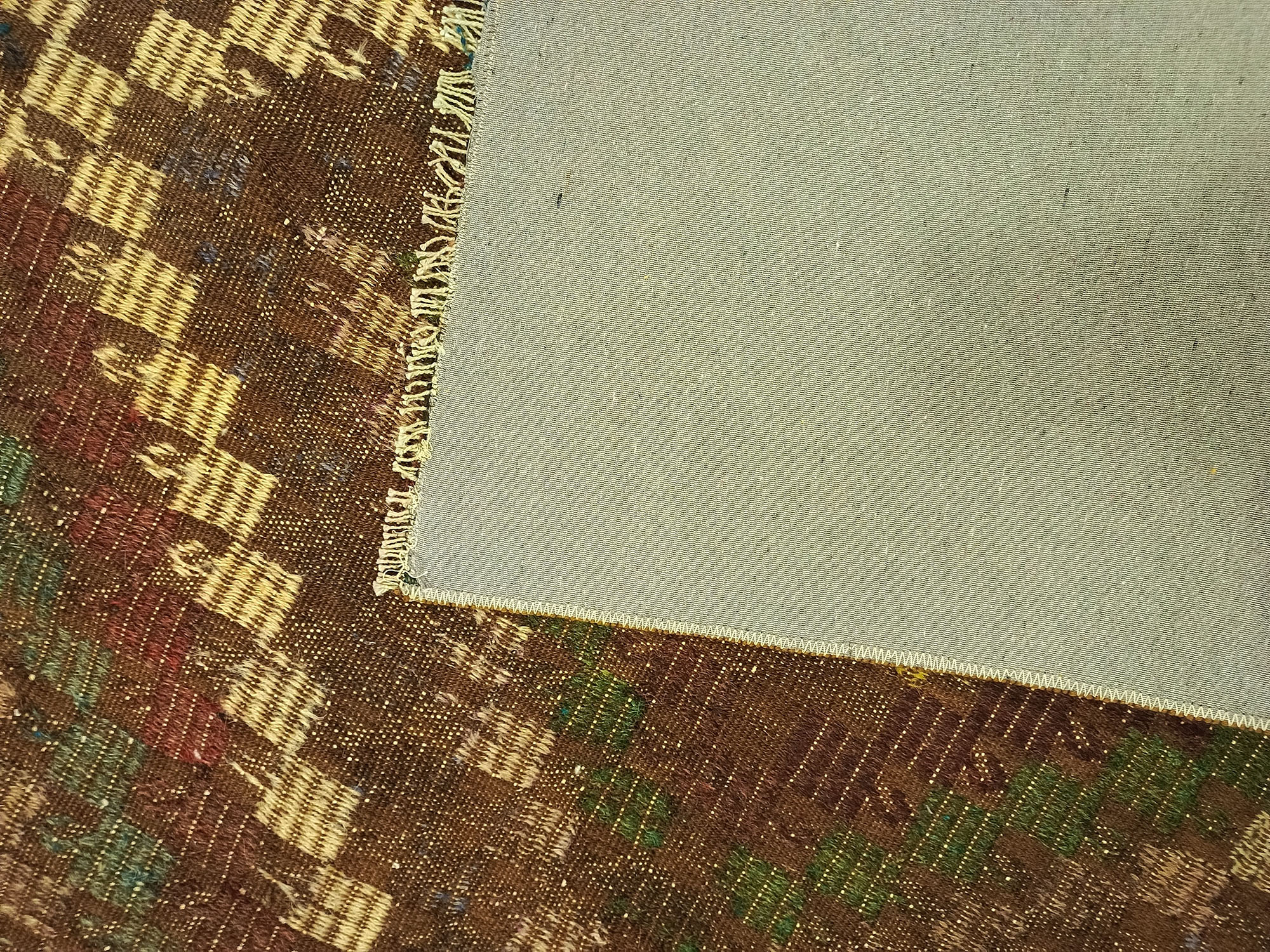 Vintage Hand-Woven Wool Patchwork Rug — detail view 3, handmade vintage rug
