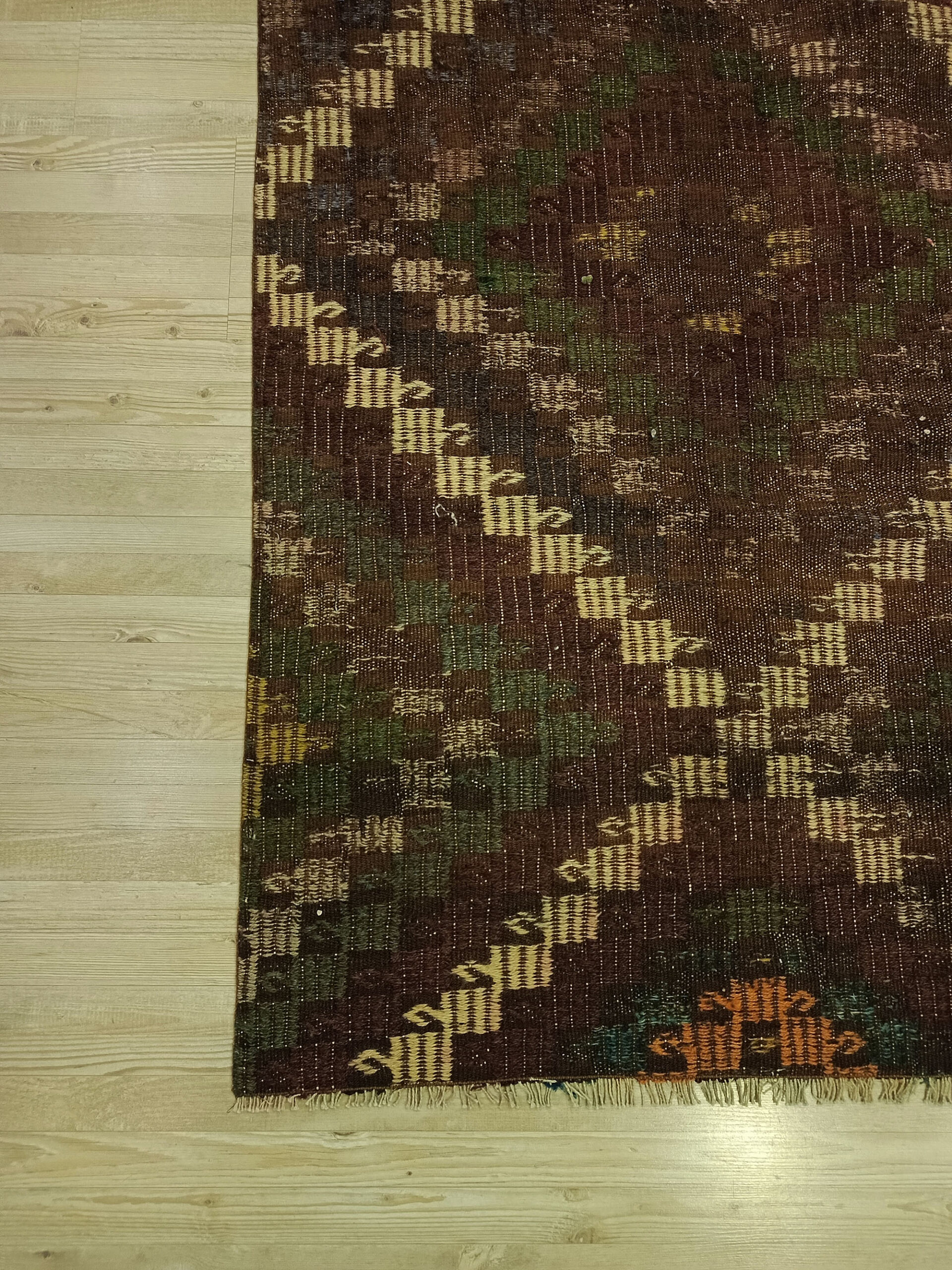 Vintage Hand-Woven Wool Patchwork Rug — detail view 4, handmade vintage rug