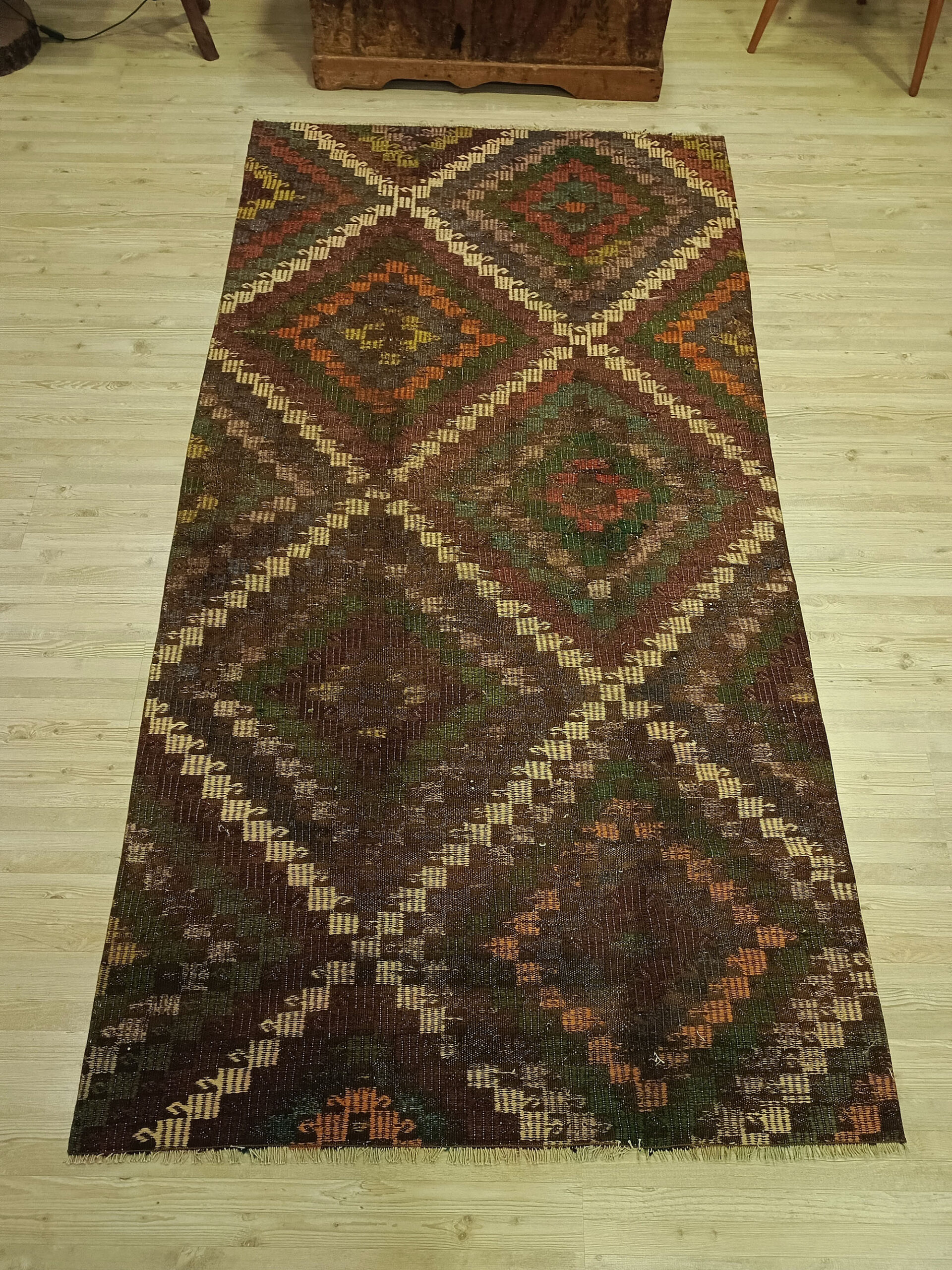Vintage Hand-Woven Wool Patchwork Rug — detail view 5, handmade vintage rug