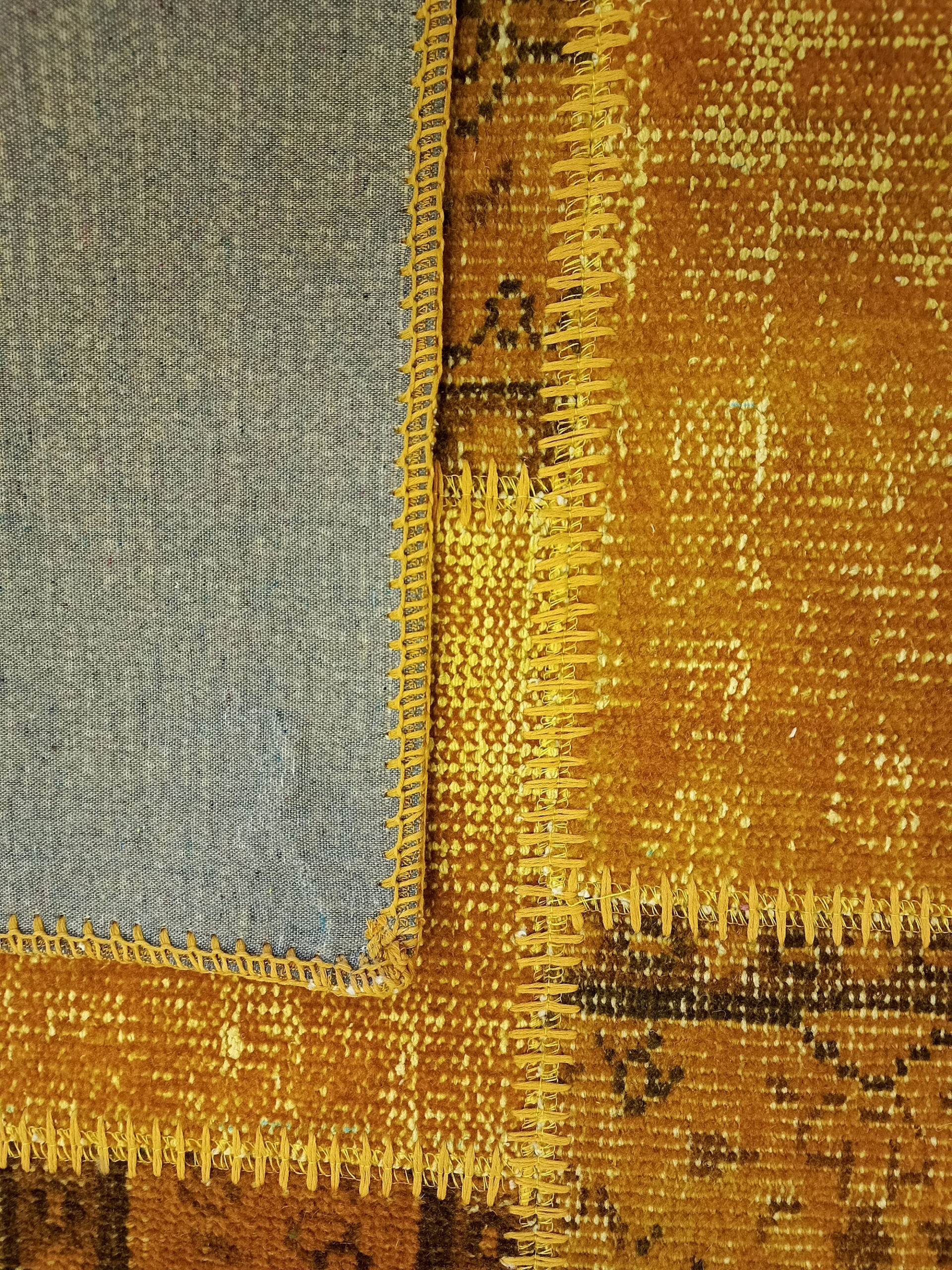 Traces of the Past Yellow Patchwork Rug — detail view 3, handmade vintage rug