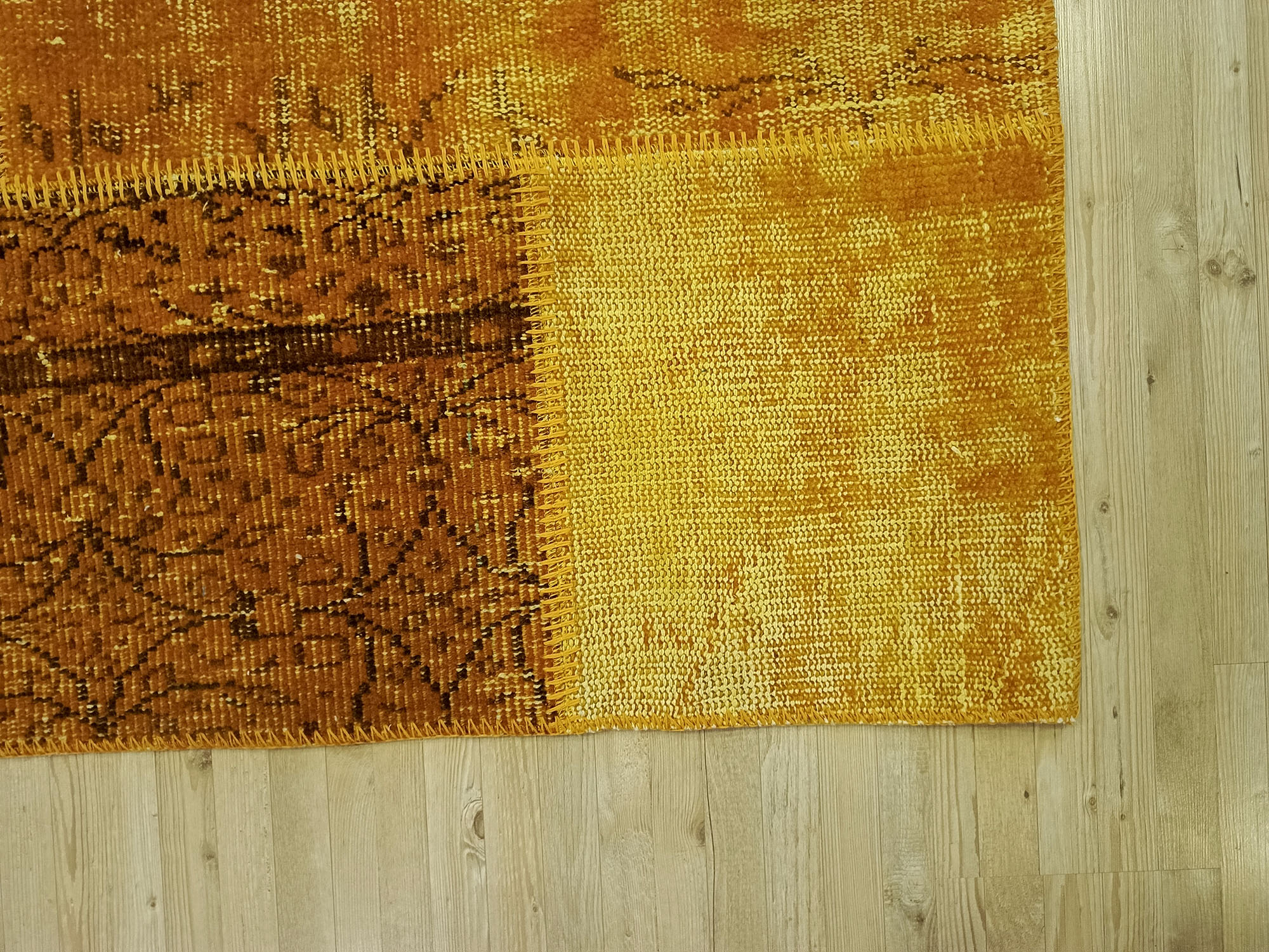 Traces of the Past Yellow Patchwork Rug — detail view 5, handmade vintage rug