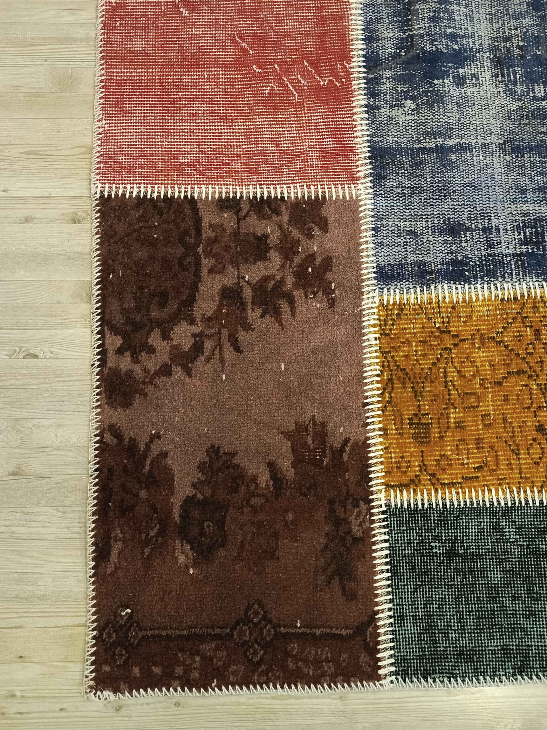 Handmade Distressed Patchwork Rug — detail view 5, handmade vintage rug