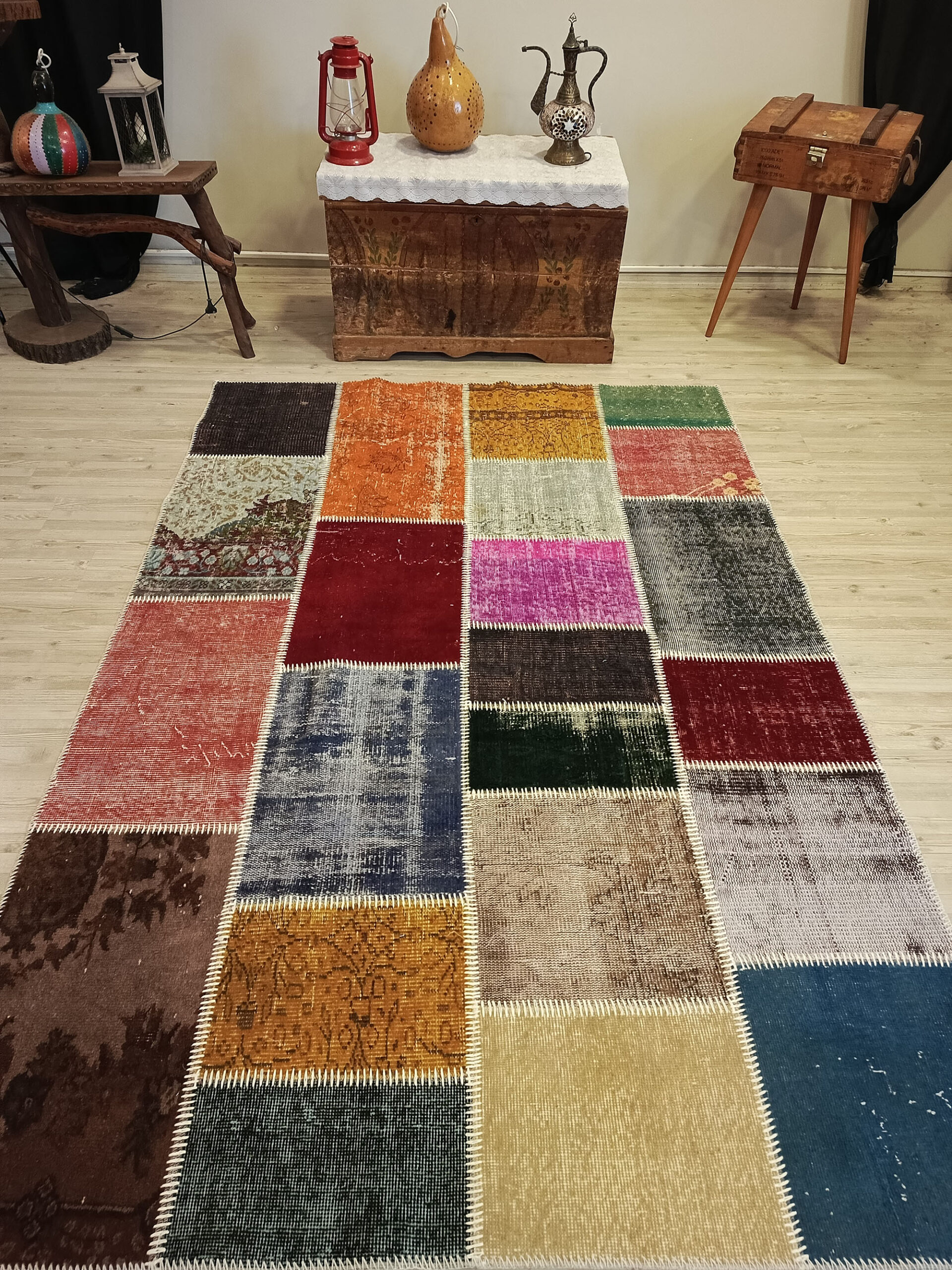 El Yapımı Eskitme Patchwork Halı   160x230 cm  6502