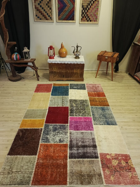 Handmade Patchwork Rug, vintage rug, Handmade, hand-knotted wool, size 160 × 230 cm, from Kayseri