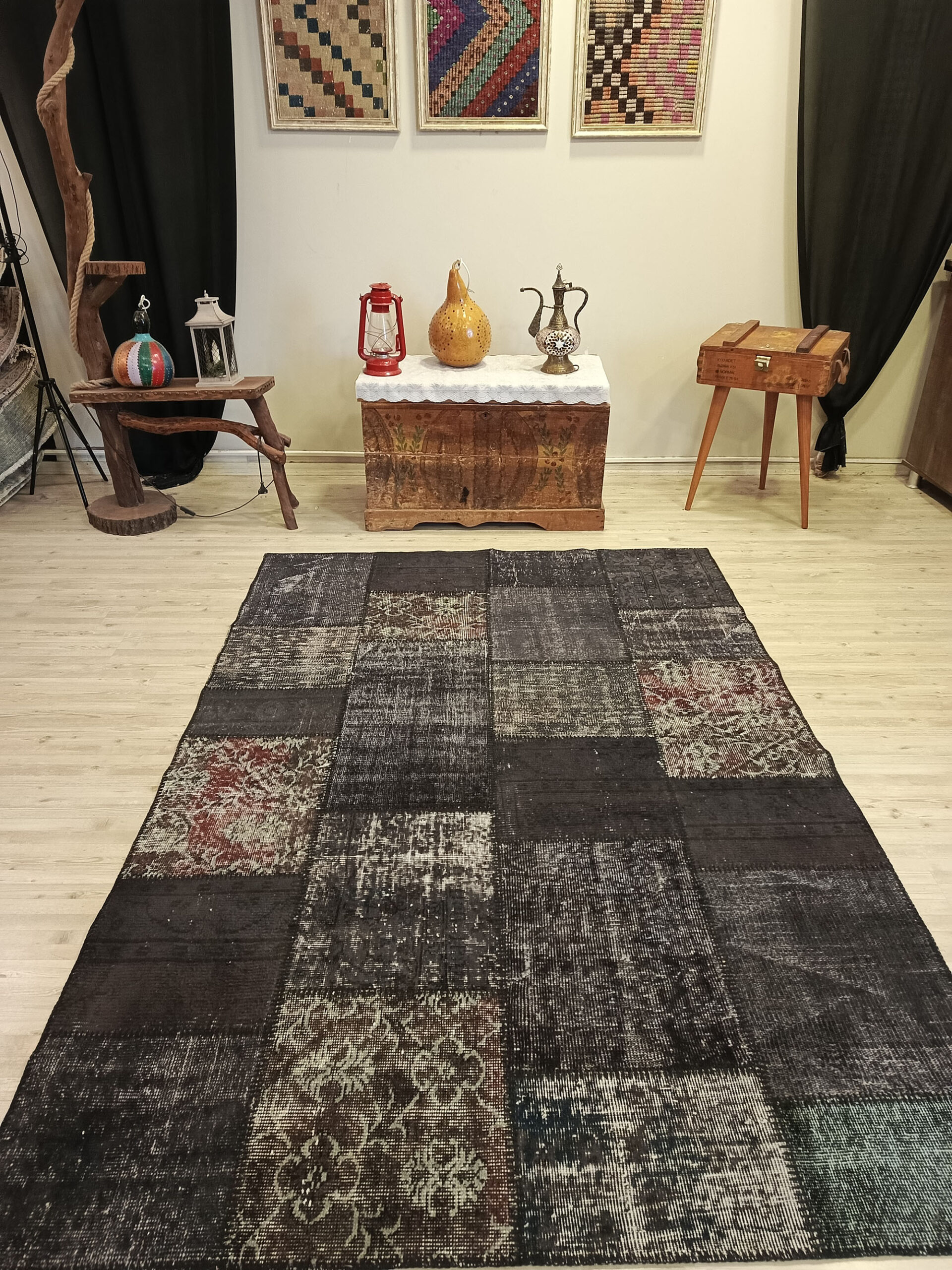 Traditional Handmade Patchwork Rug — detail view 3, handmade vintage rug