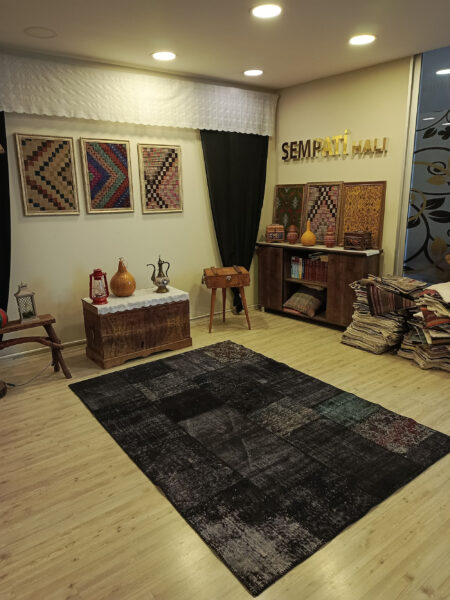 Handmade Vintage-Style Wool Patchwork Rug - SKU 6506 - Detail View