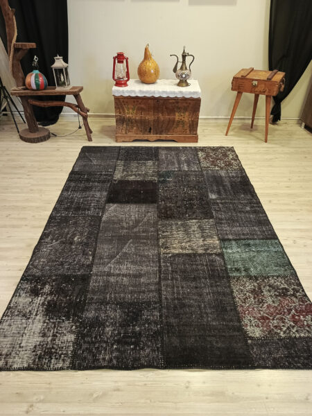 Handmade Vintage-Style Wool Patchwork Rug, Handmade rug, wool & silk wool/weave, size 160 × 230 cm, from Yahyalı, SKU 6506