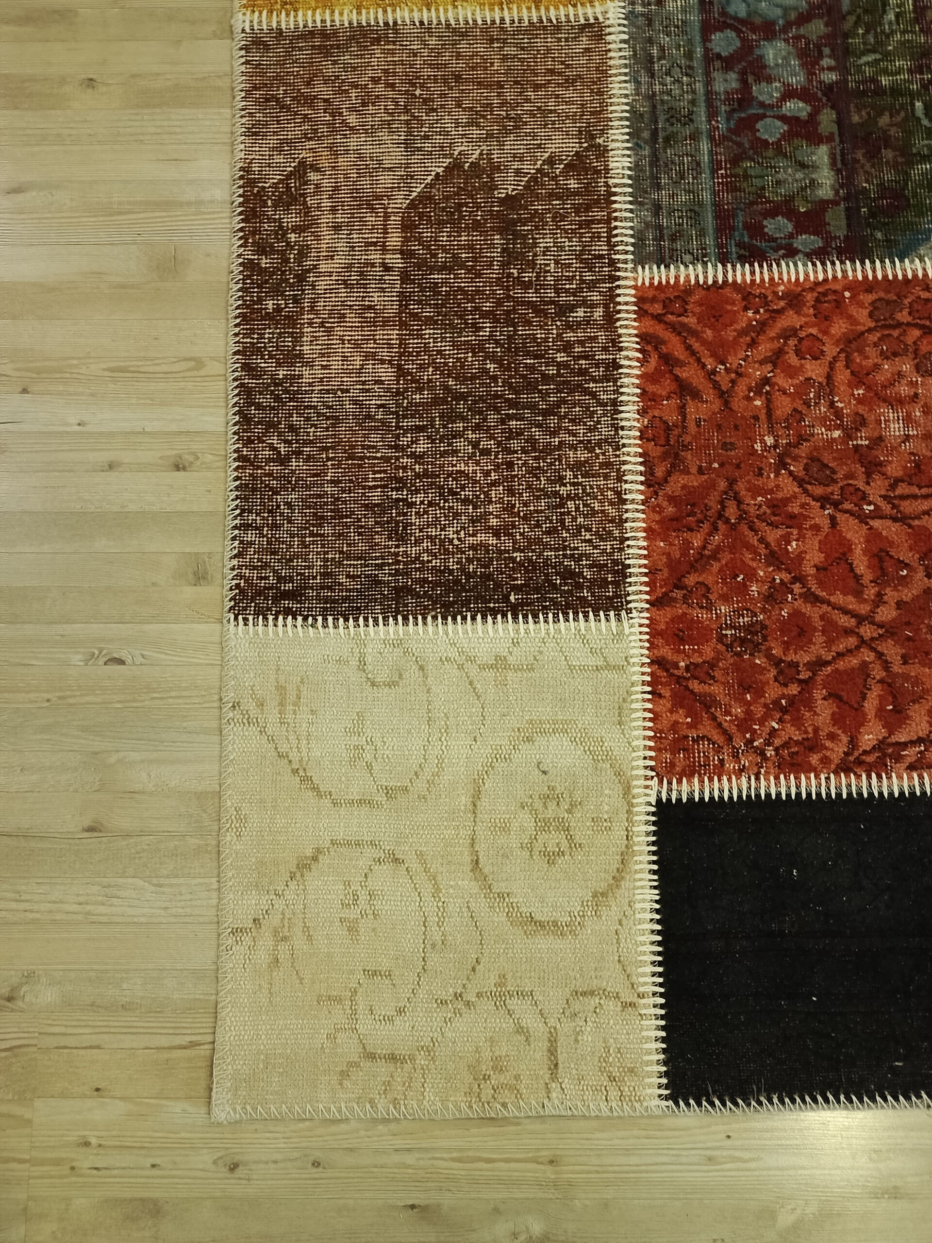 Vintage-Style Handwoven Patchwork Rug — detail view 2, handmade vintage rug