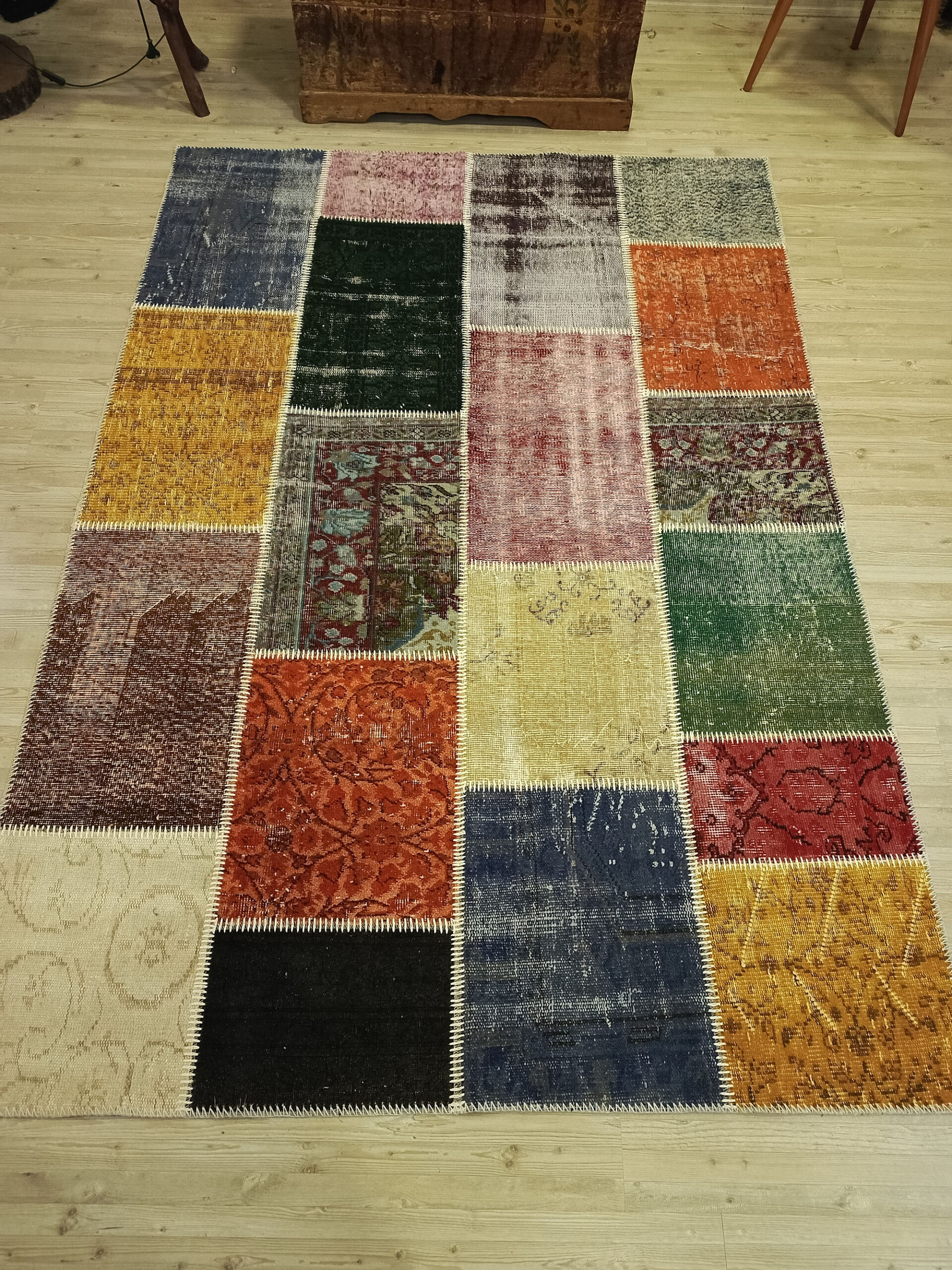 Vintage-Style Handwoven Patchwork Rug — detail view 3, handmade vintage rug