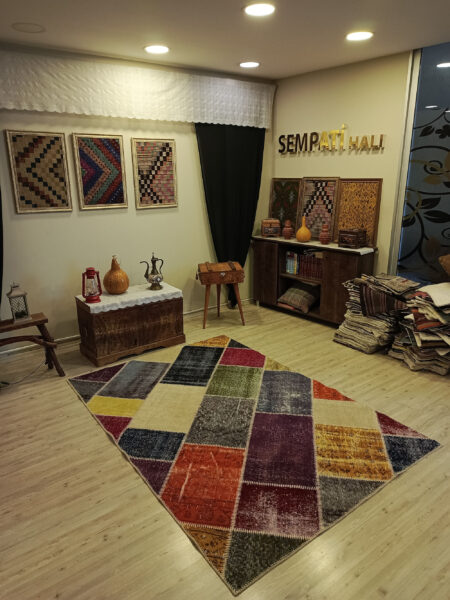 Anatolian-Patterned Distressed Patchwork Rug - SKU 6510 - Detail View