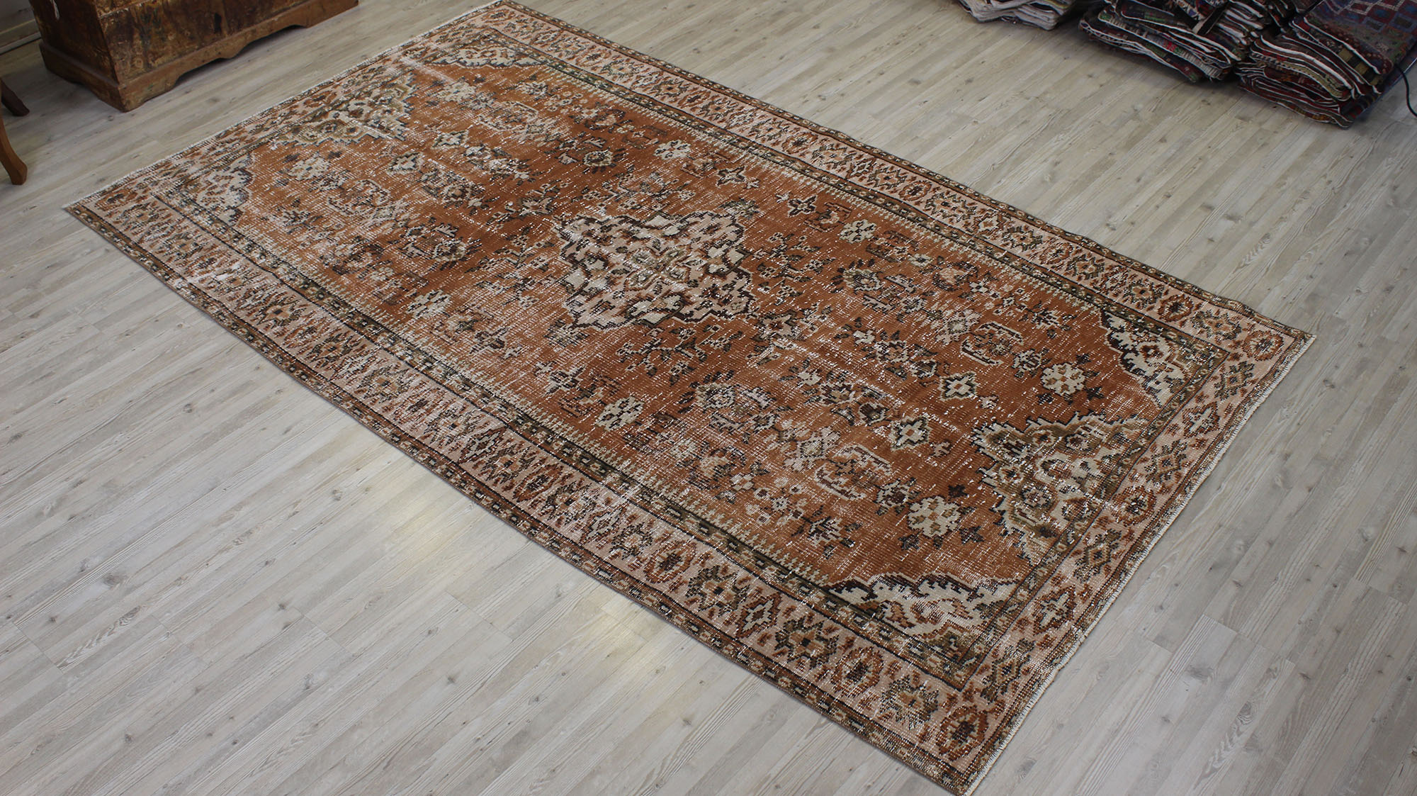 Distressed Handmade Wool Vintage Rug — detail view 2, handmade vintage rug