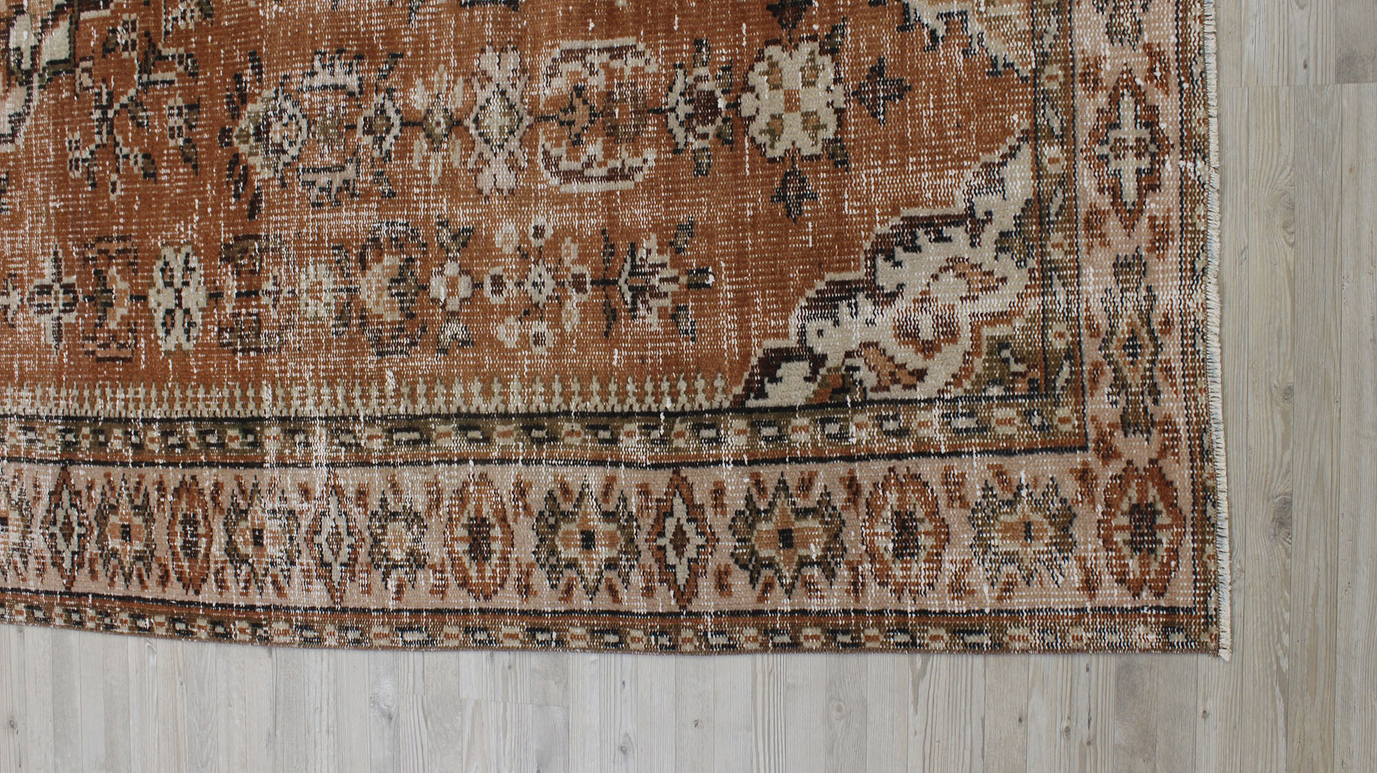 Distressed Handmade Wool Vintage Rug — detail view 4, handmade vintage rug