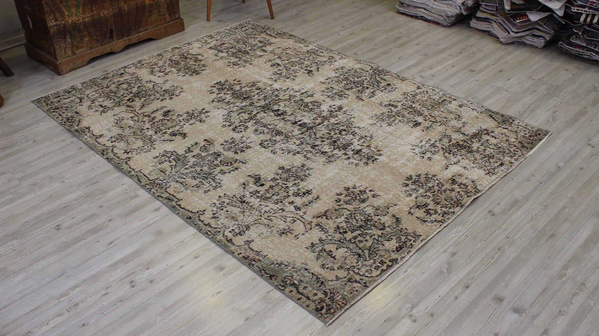 Distressed Vintage Handwoven Rug — detail view 2, handmade vintage rug
