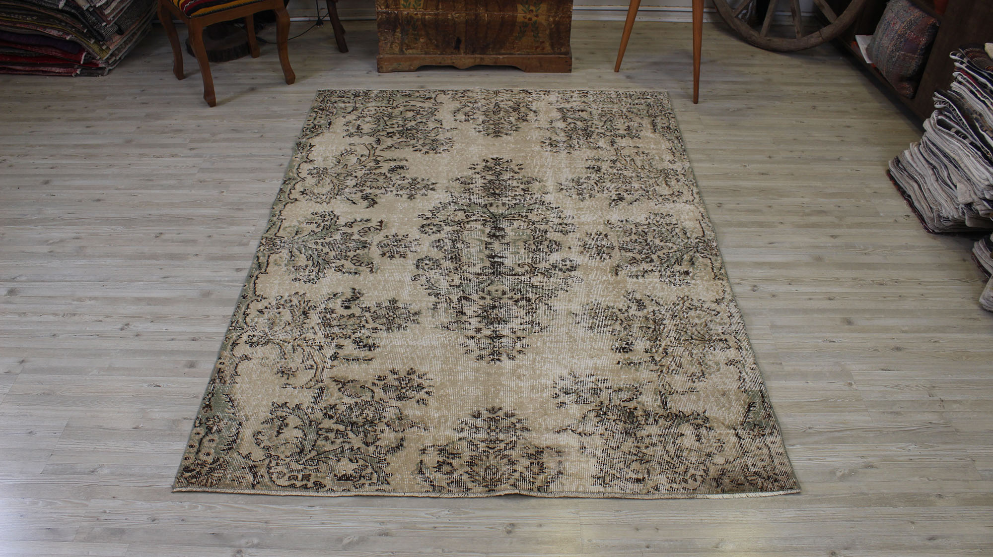 Distressed Vintage Handwoven Rug — detail view 3, handmade vintage rug