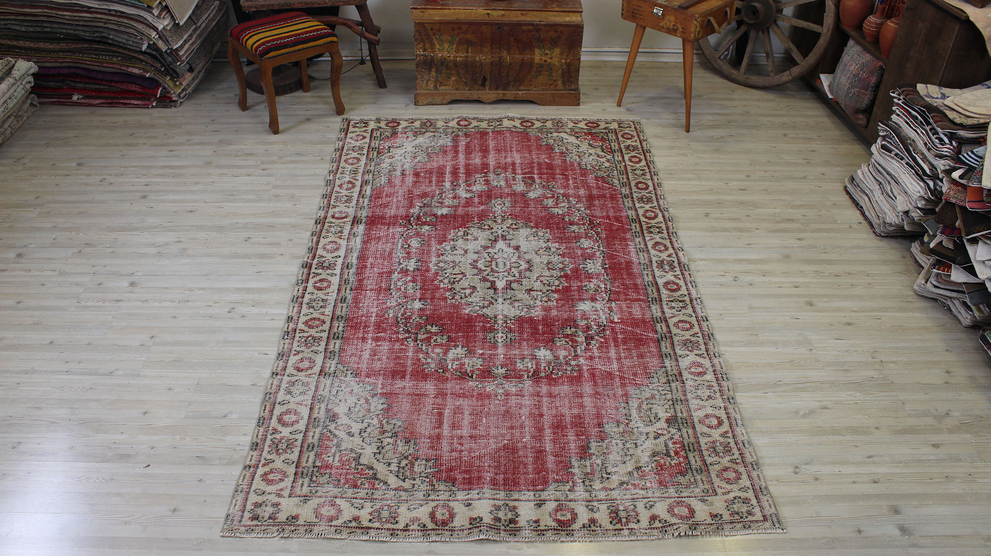 Distressed Vintage Hand-Knotted Rug — detail view 2, handmade vintage rug