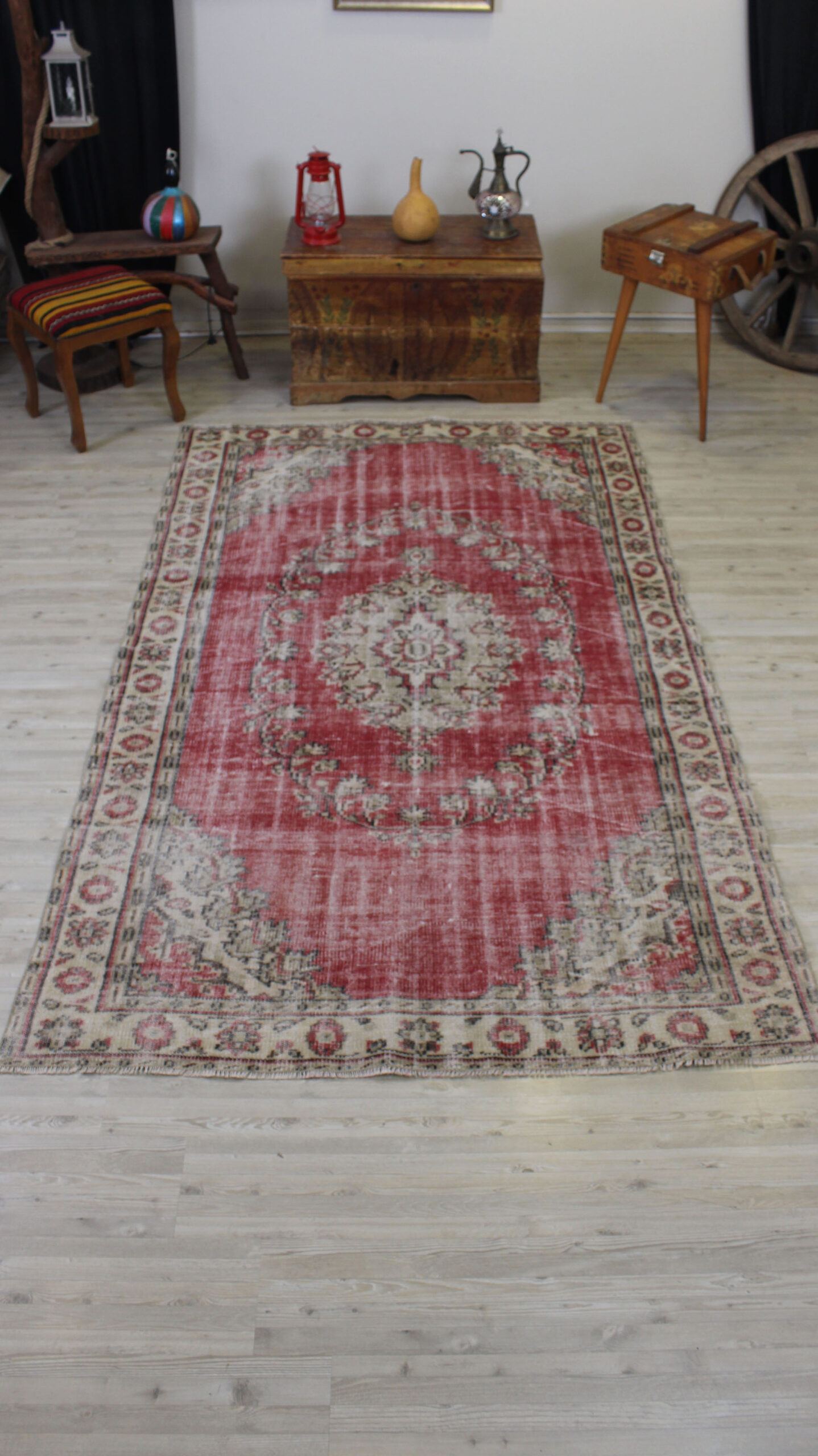 Distressed Vintage Hand-Knotted Rug — detail view 3, handmade vintage rug
