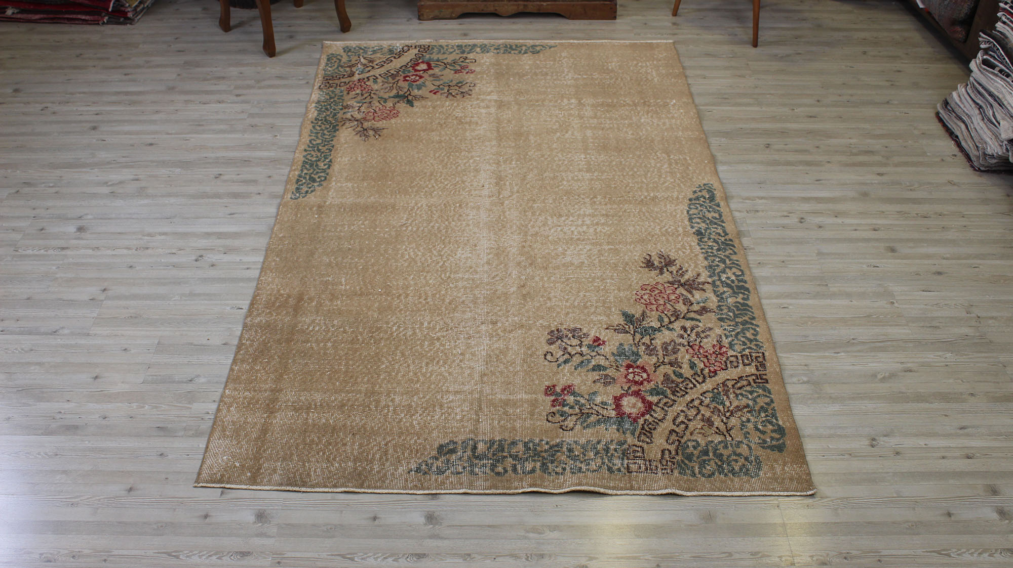 Distressed Hand-Woven Wool Rug, Vintage — detail view 3, handmade vintage rug