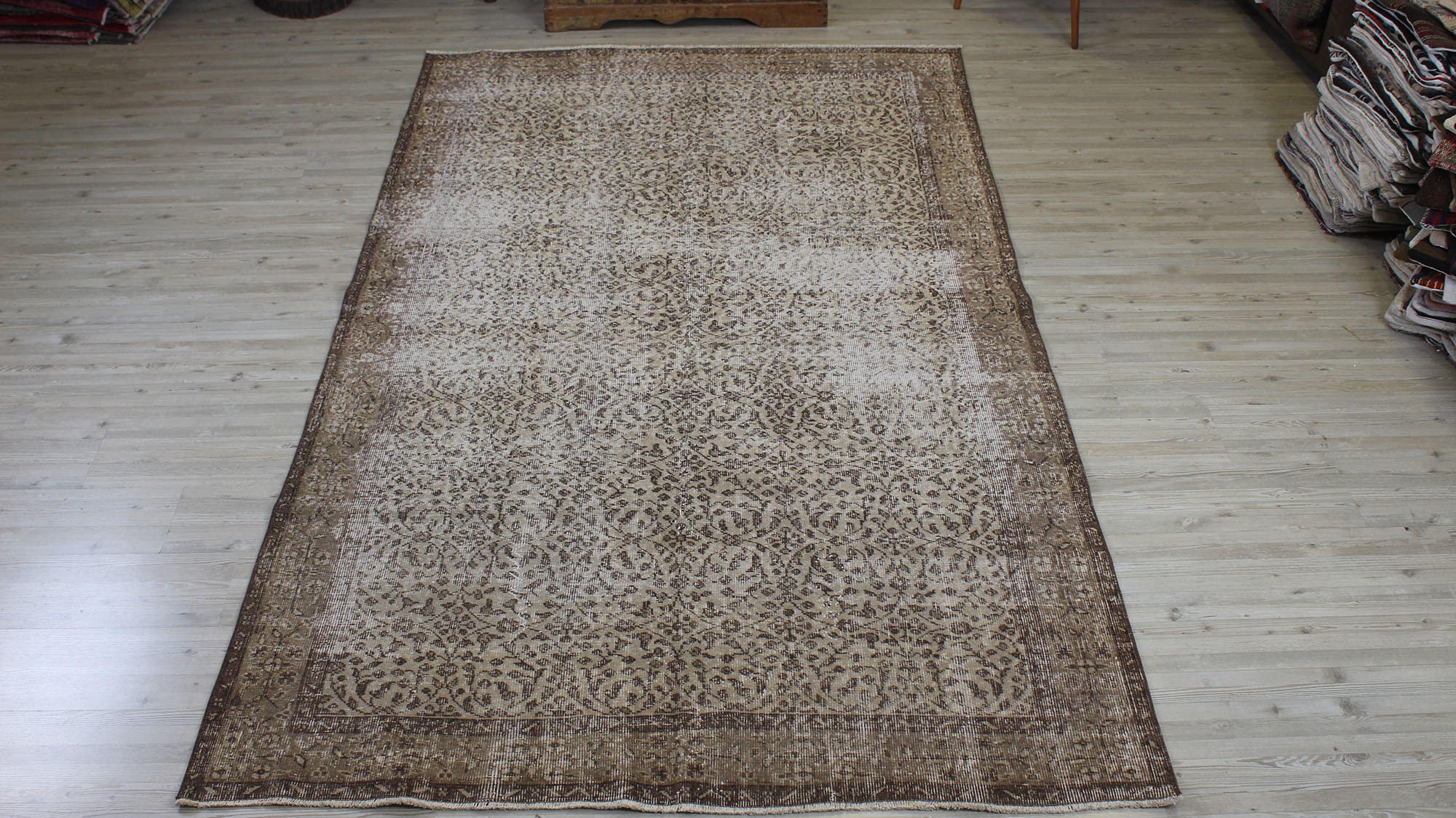 Distressed Wool Vintage Handmade Rug — detail view 3, handmade vintage rug
