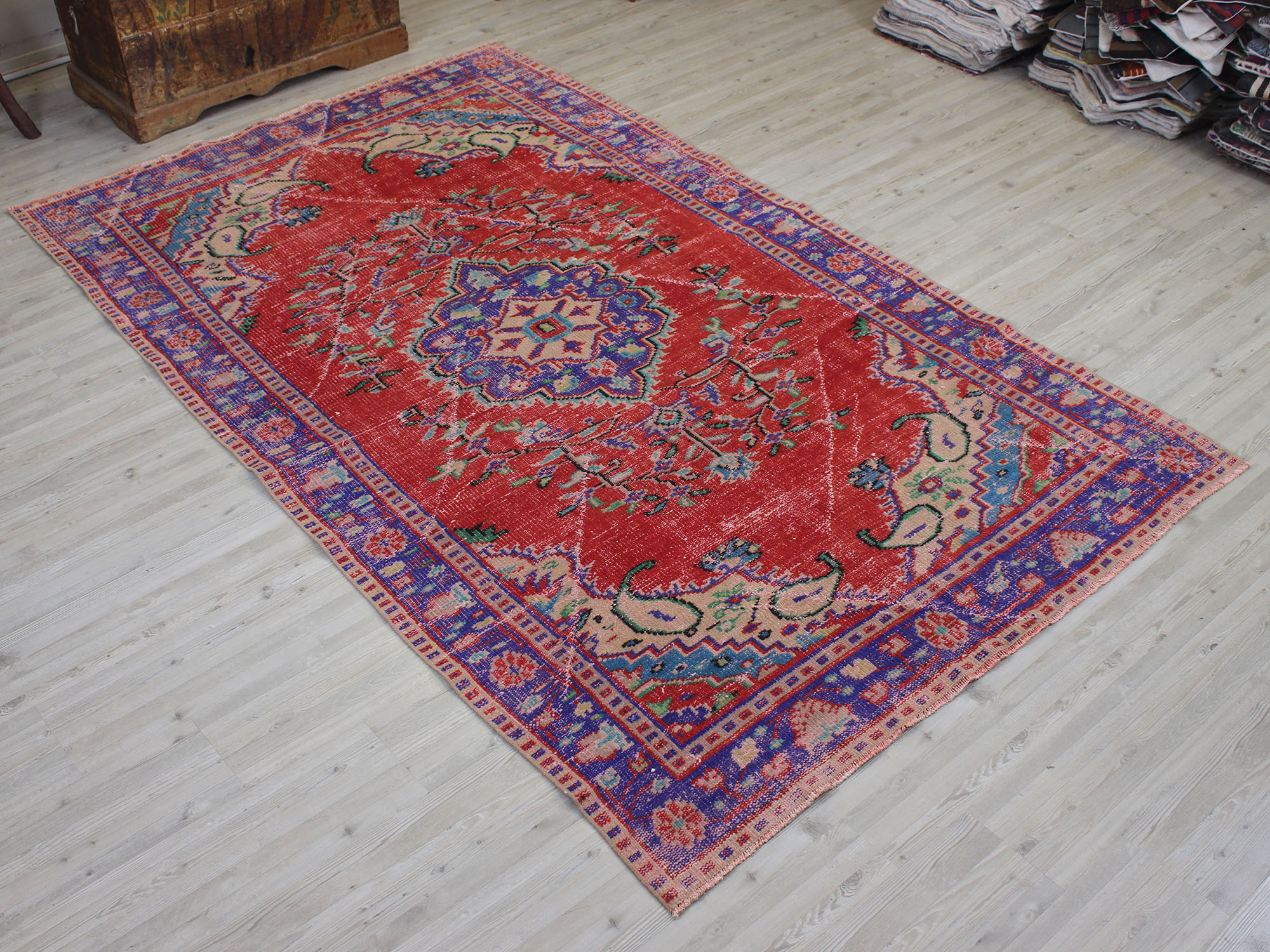 Vintage El Dokuma Halı Yün 158 x 258 cm 10537