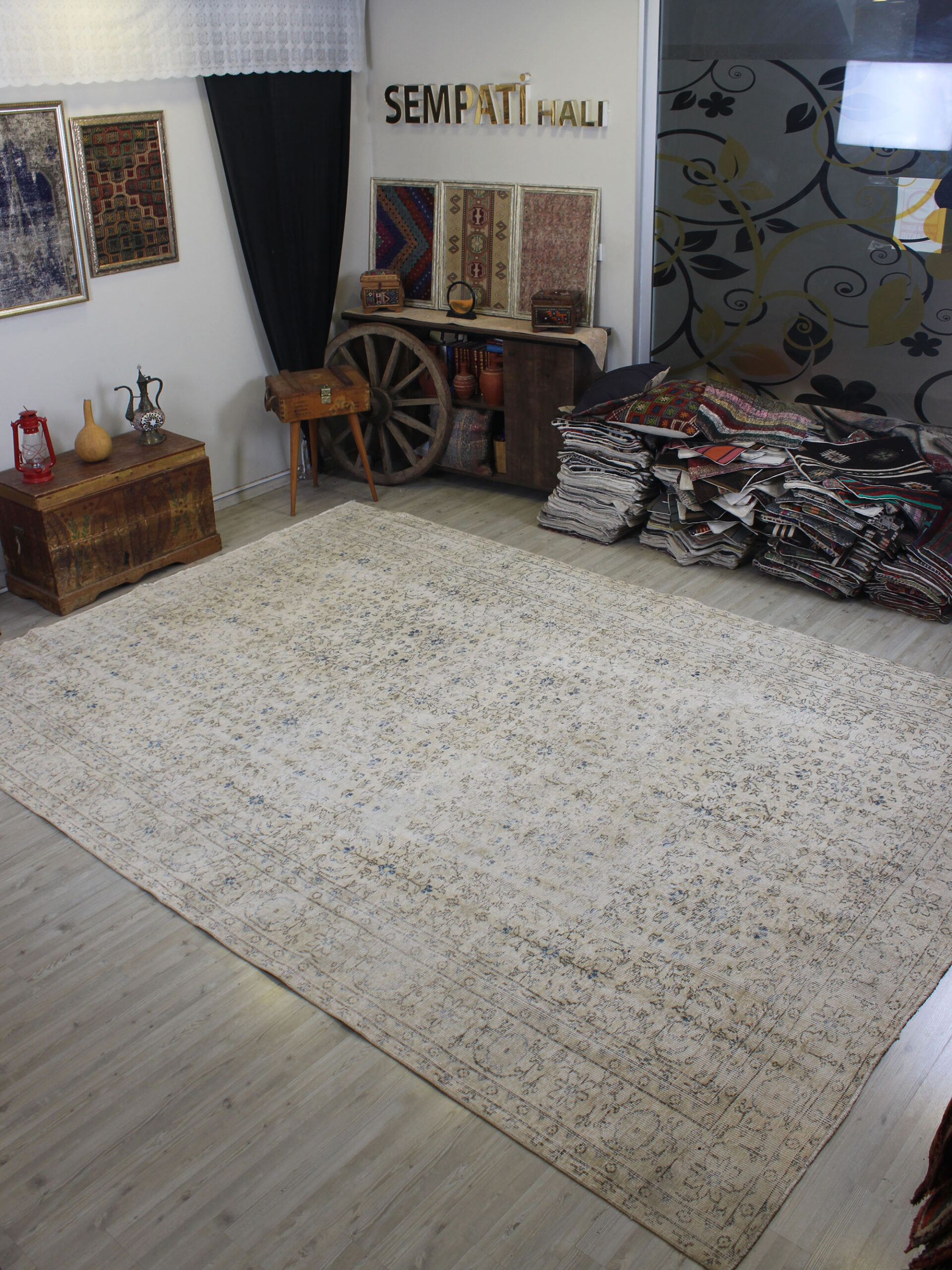Handmade Wool Rug, Distressed — detail view 2, handmade vintage rug