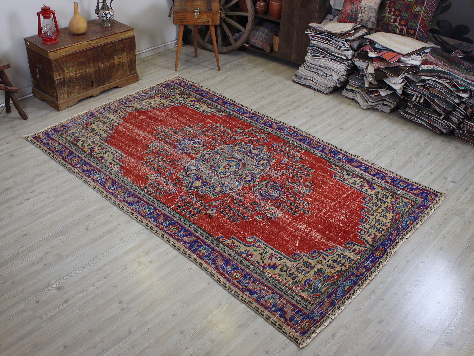 Hand-Woven Distressed Rug — detail view 2, handmade vintage rug