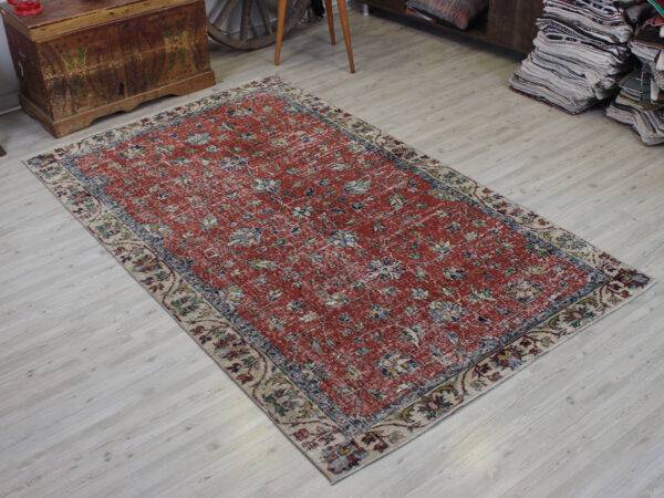 Handmade Distressed Wool Rug, vintage rug, Handmade, hand-knotted silk, size 142 × 235 cm, from Kayseri