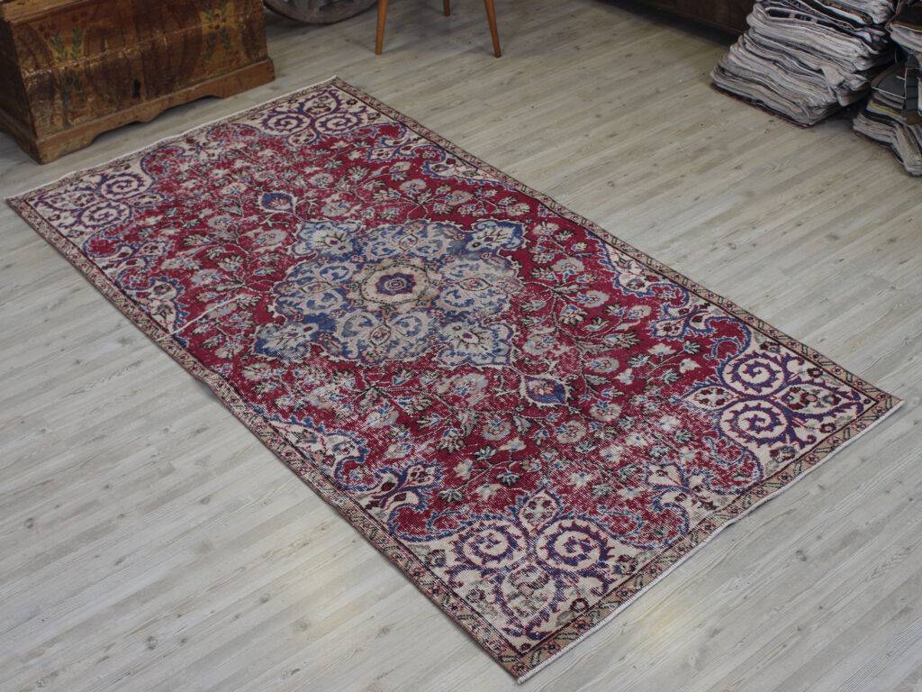 Distressed Hand-Woven Vintage Rug, Handmade rug, cotton wool/weave, size 125 × 234 cm, from Antalya, SKU 10592