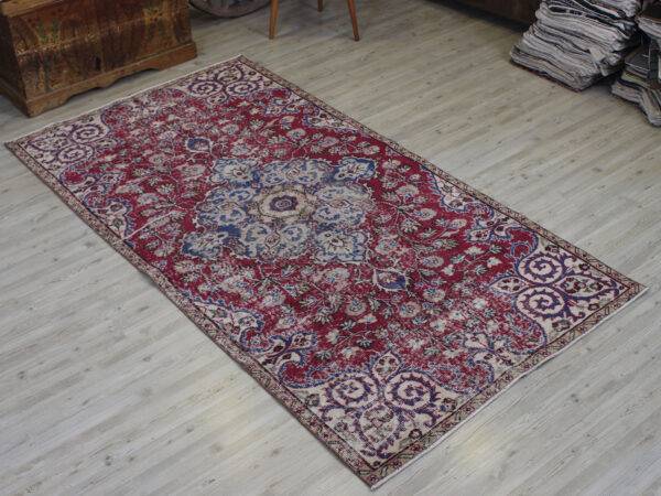 Distressed Hand-Woven Vintage Rug, Handmade rug, cotton wool/weave, size 125 × 234 cm, from Antalya, SKU 10592