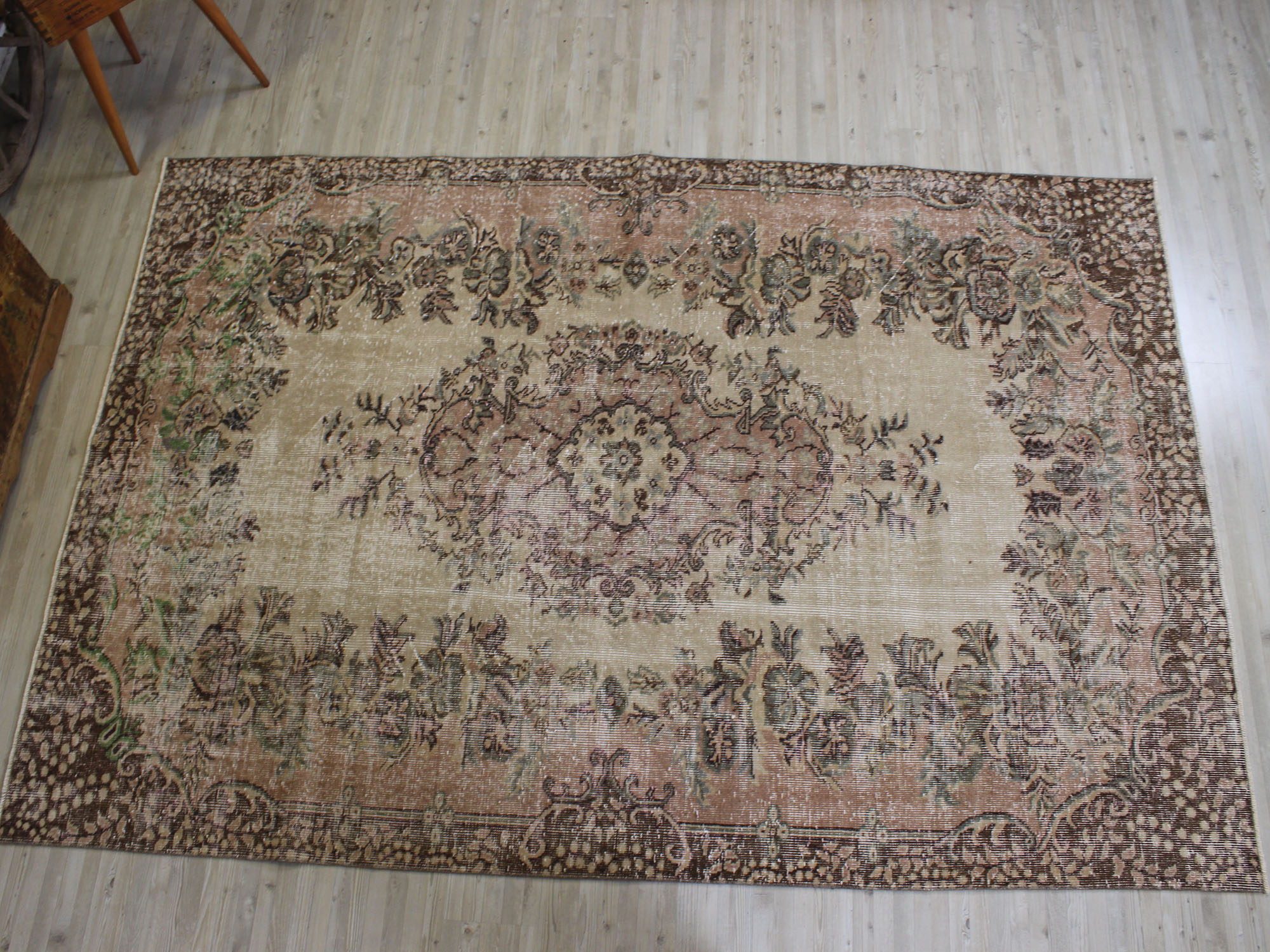 Distressed Hand-Woven Wool Vintage Rug — detail view 2, handmade vintage rug